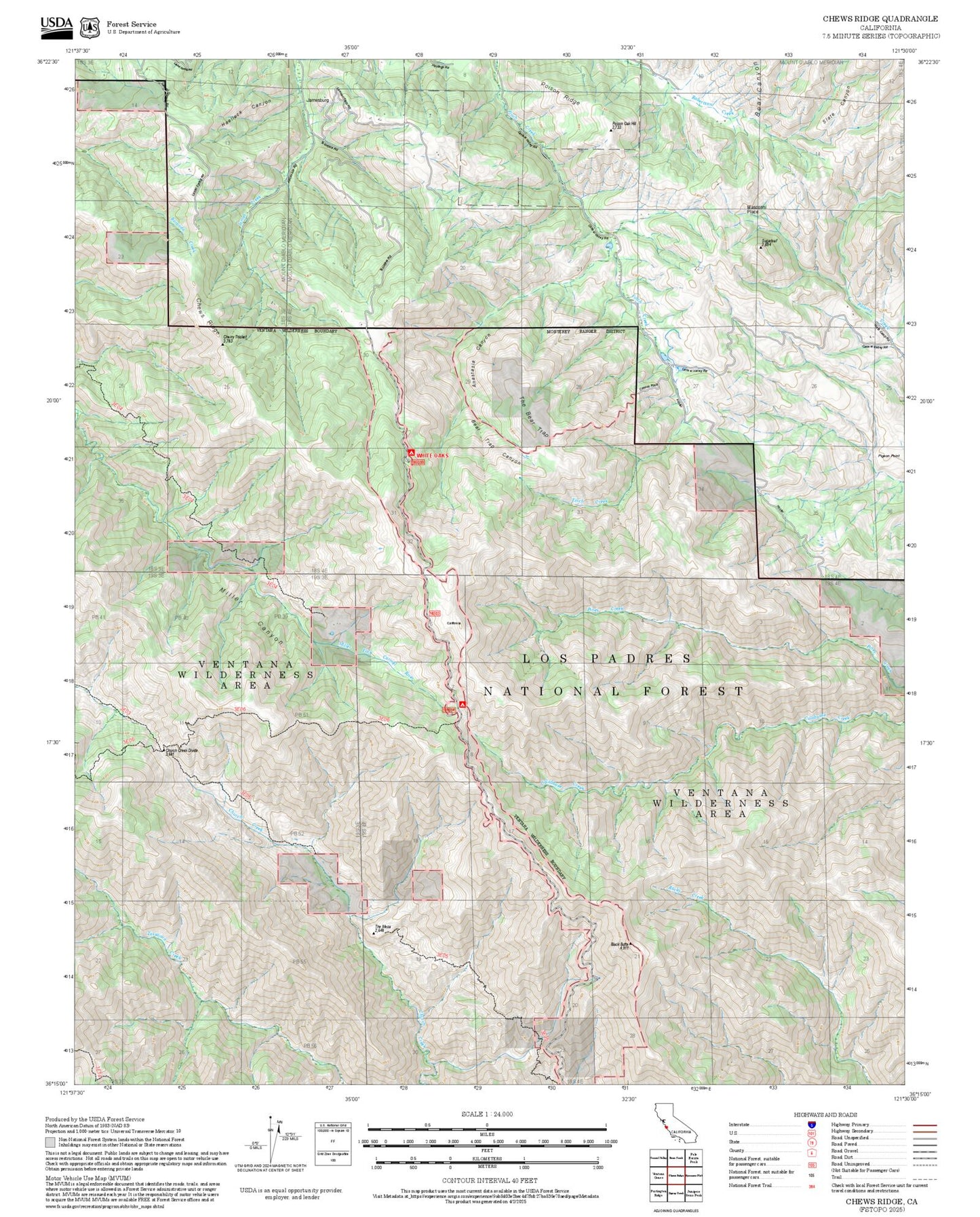 2025 Forest Service Topo Map of Chews Ridge California