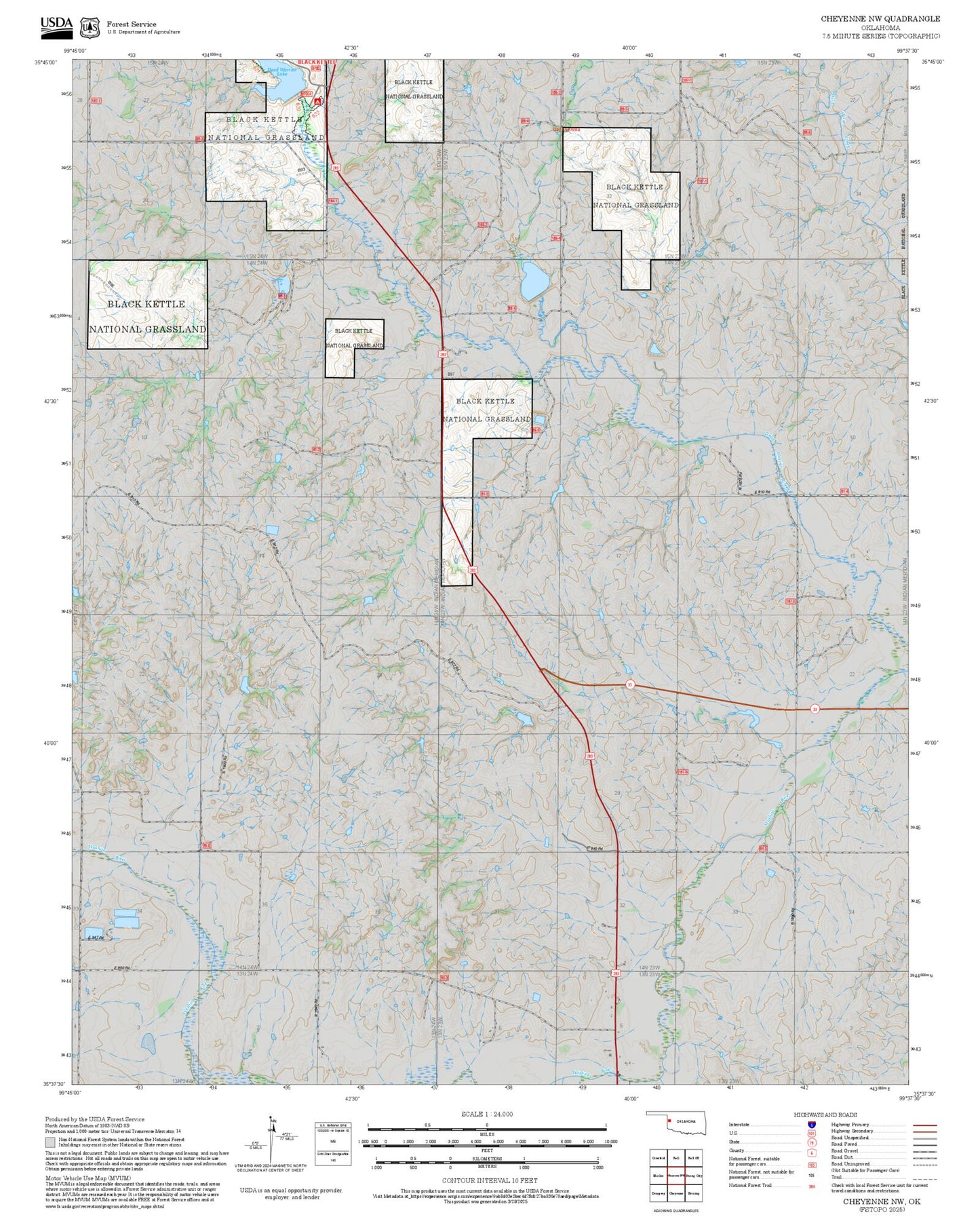 2025 Forest Service Topo Map of Cheyenne NW Oklahoma