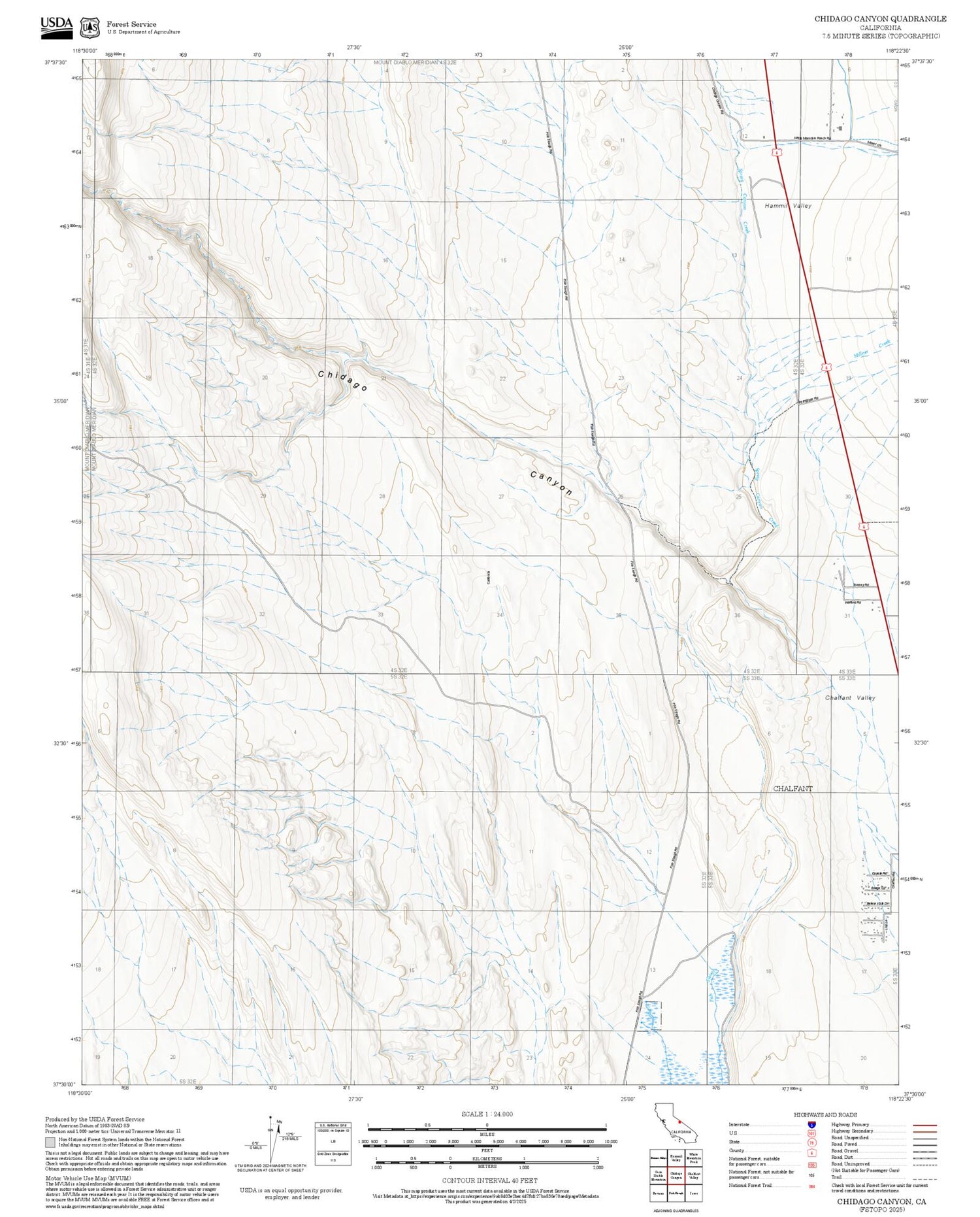 2025 Forest Service Topo Map of Chidago Canyon California