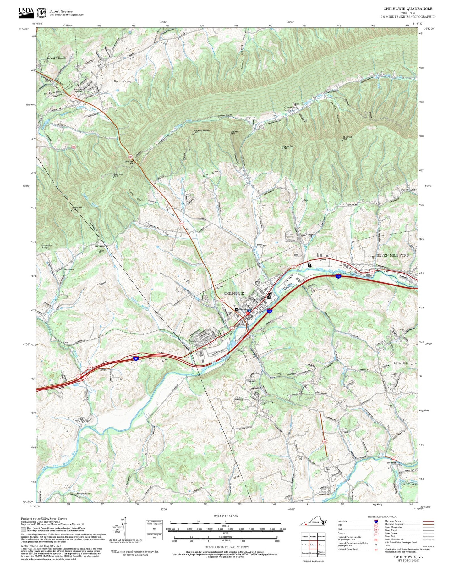 2025 Forest Service Topo Map of Chilhowie Virginia
