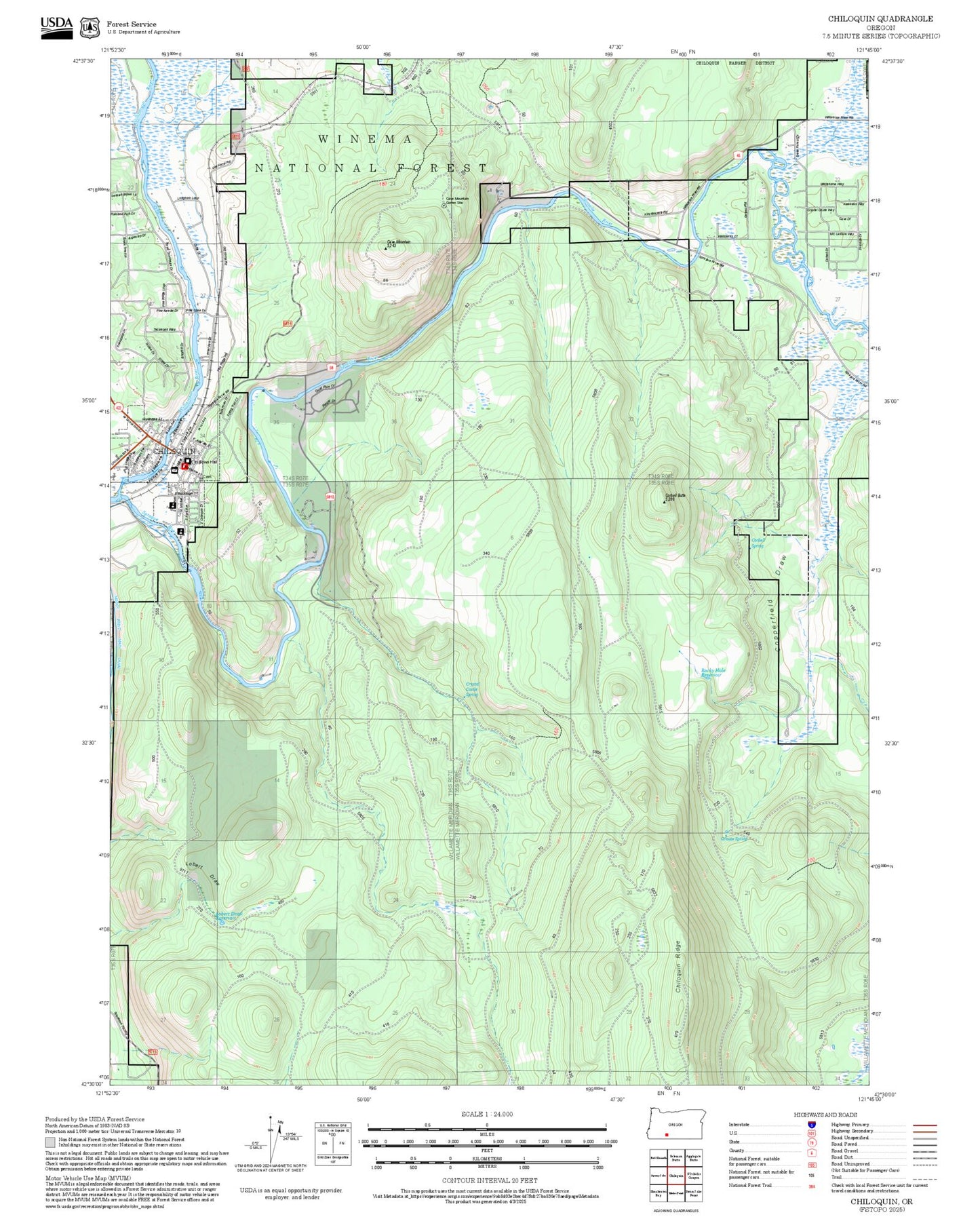 2025 Forest Service Topo Map of Chiloquin Oregon