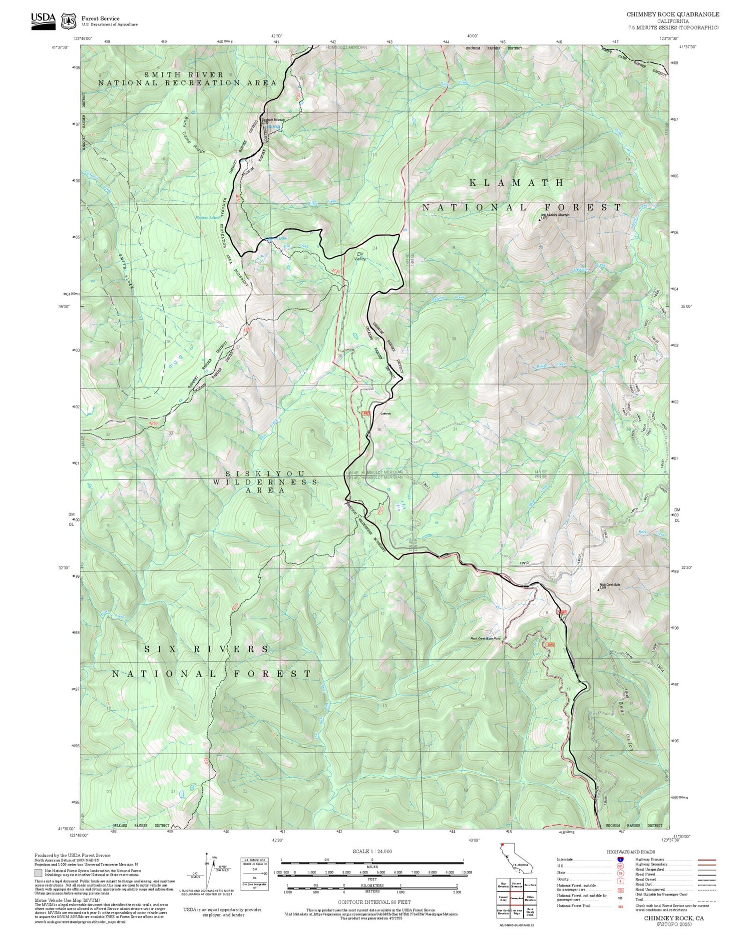 2025 Forest Service Topo Map of Chimney Rock California