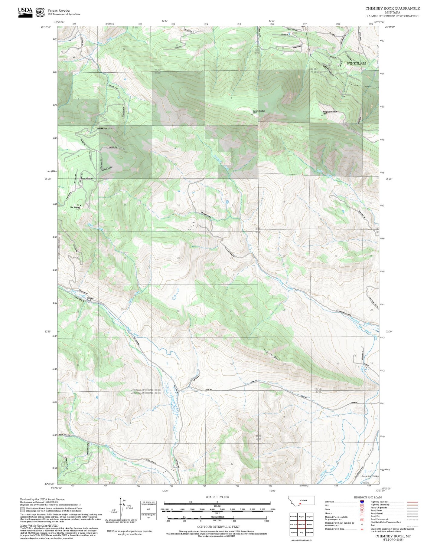 2025 Forest Service Topo Map of Chimney Rock Montana