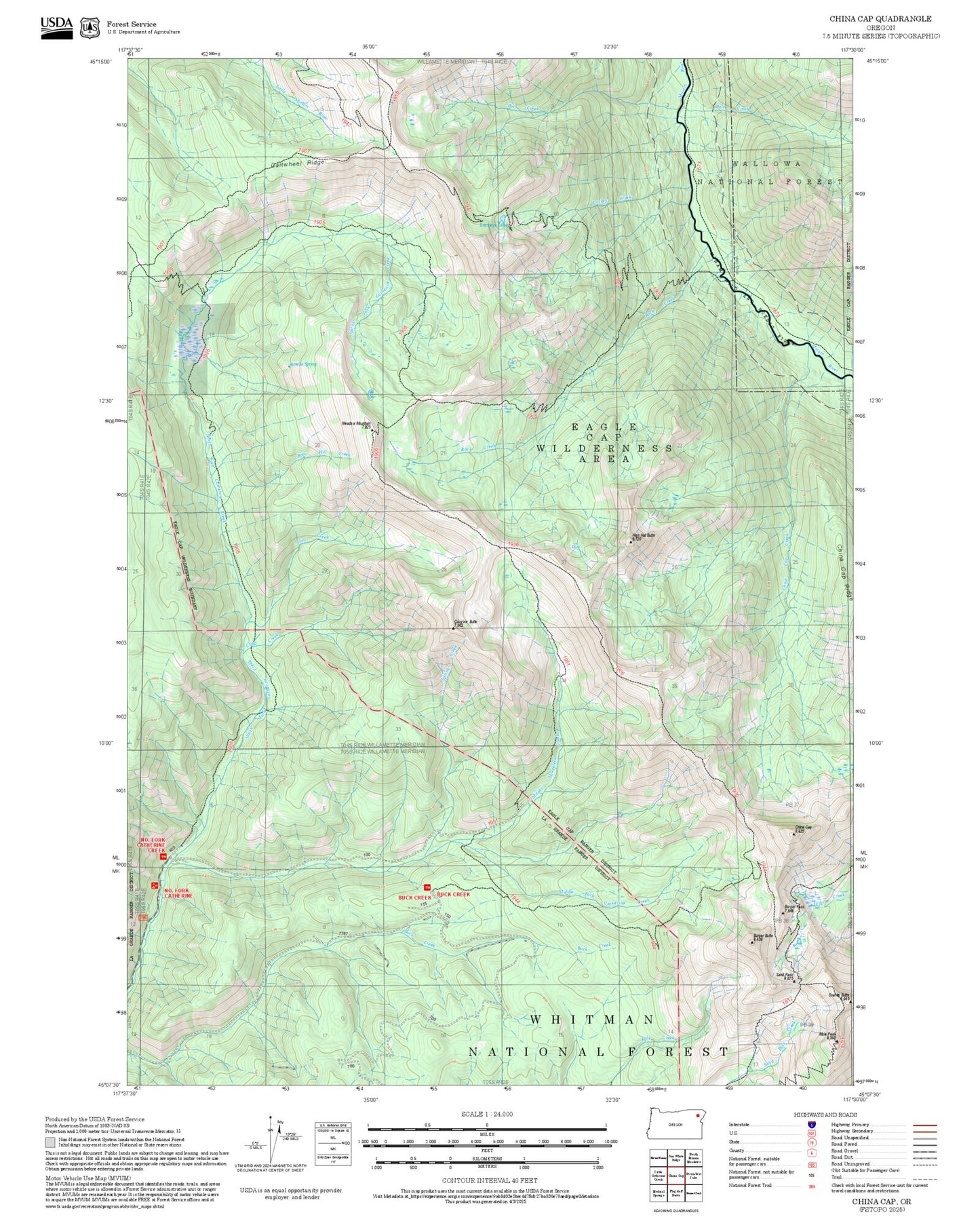 2025 Forest Service Topo Map of China Cap Oregon