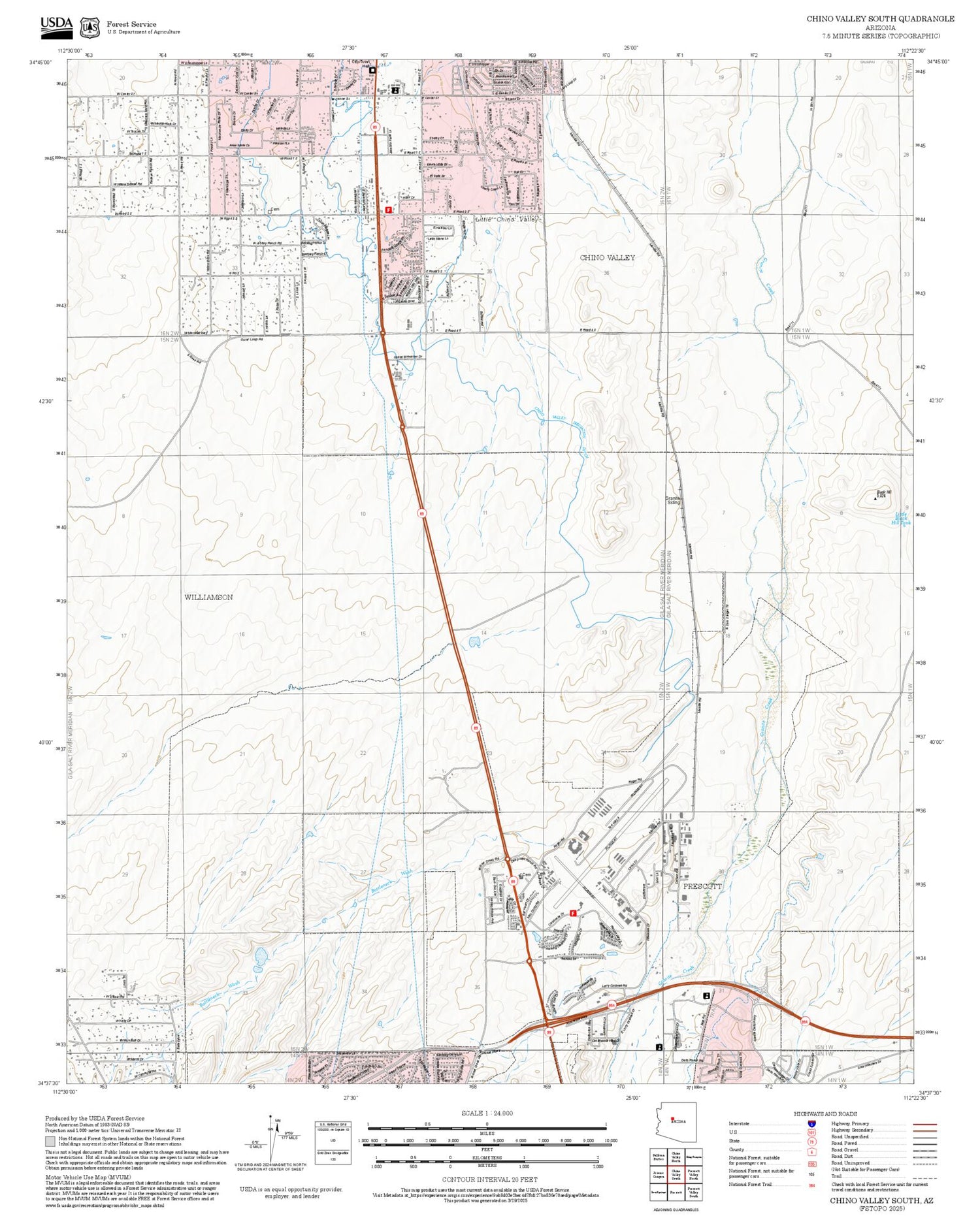 2025 Forest Service Topo Map of Chino Valley South Arizona
