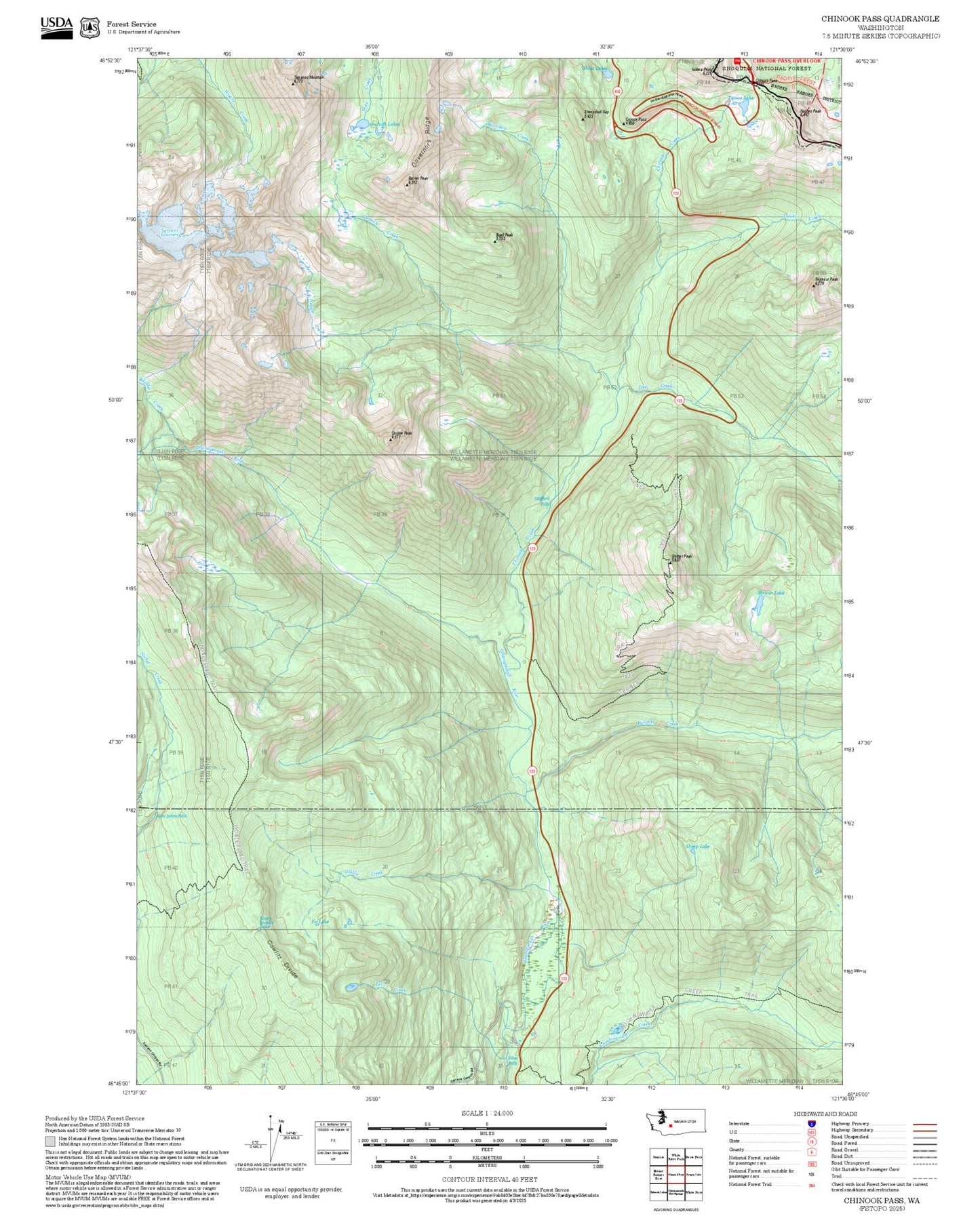 2025 Forest Service Topo Map of Chinook Pass Washington