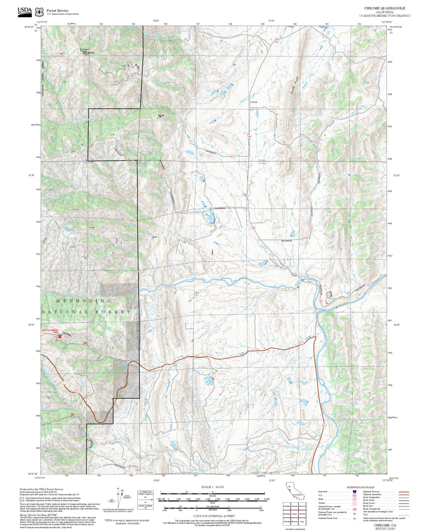 2025 Forest Service Topo Map of Chrome California