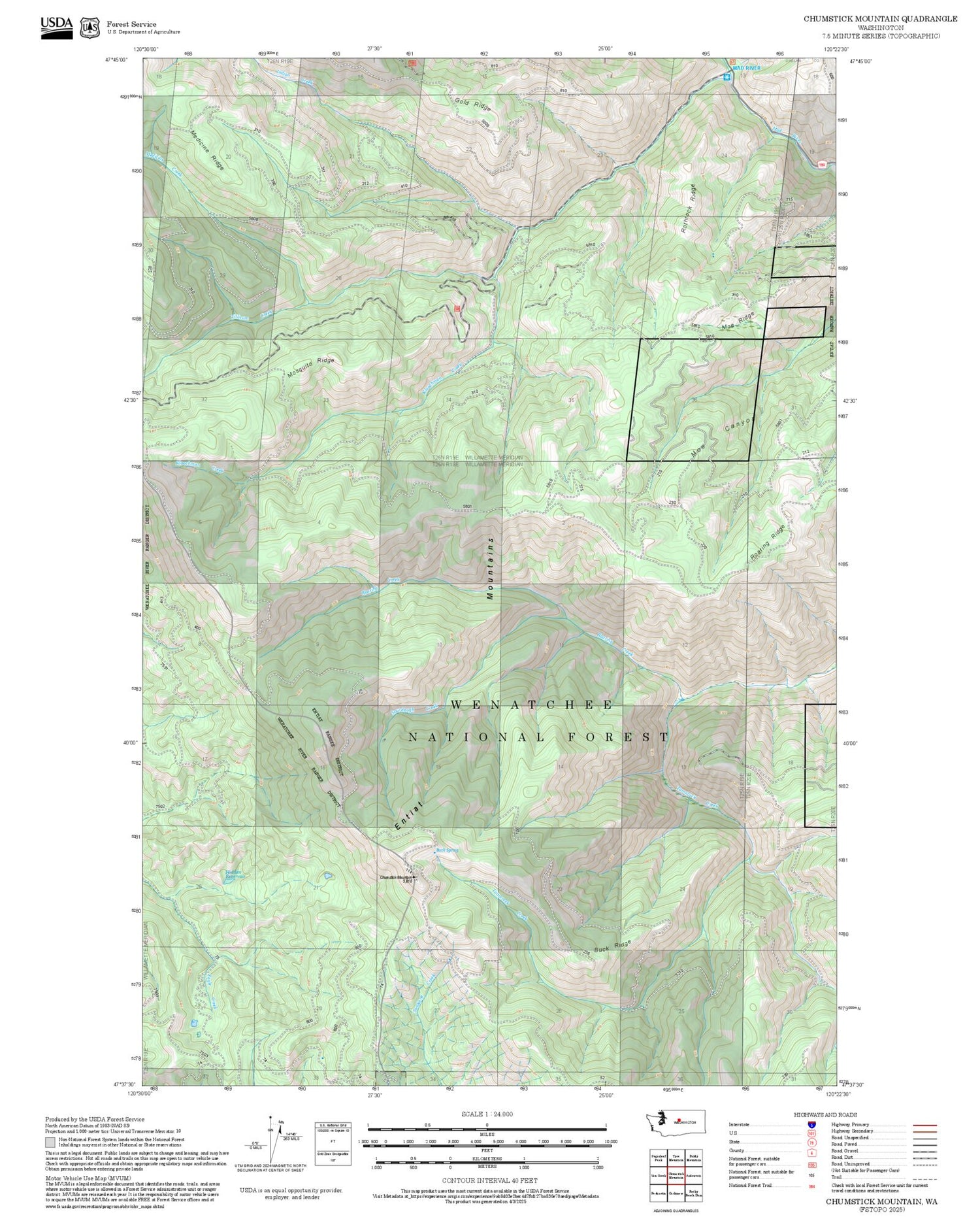 2025 Forest Service Topo Map of Chumstick Mountain Washington