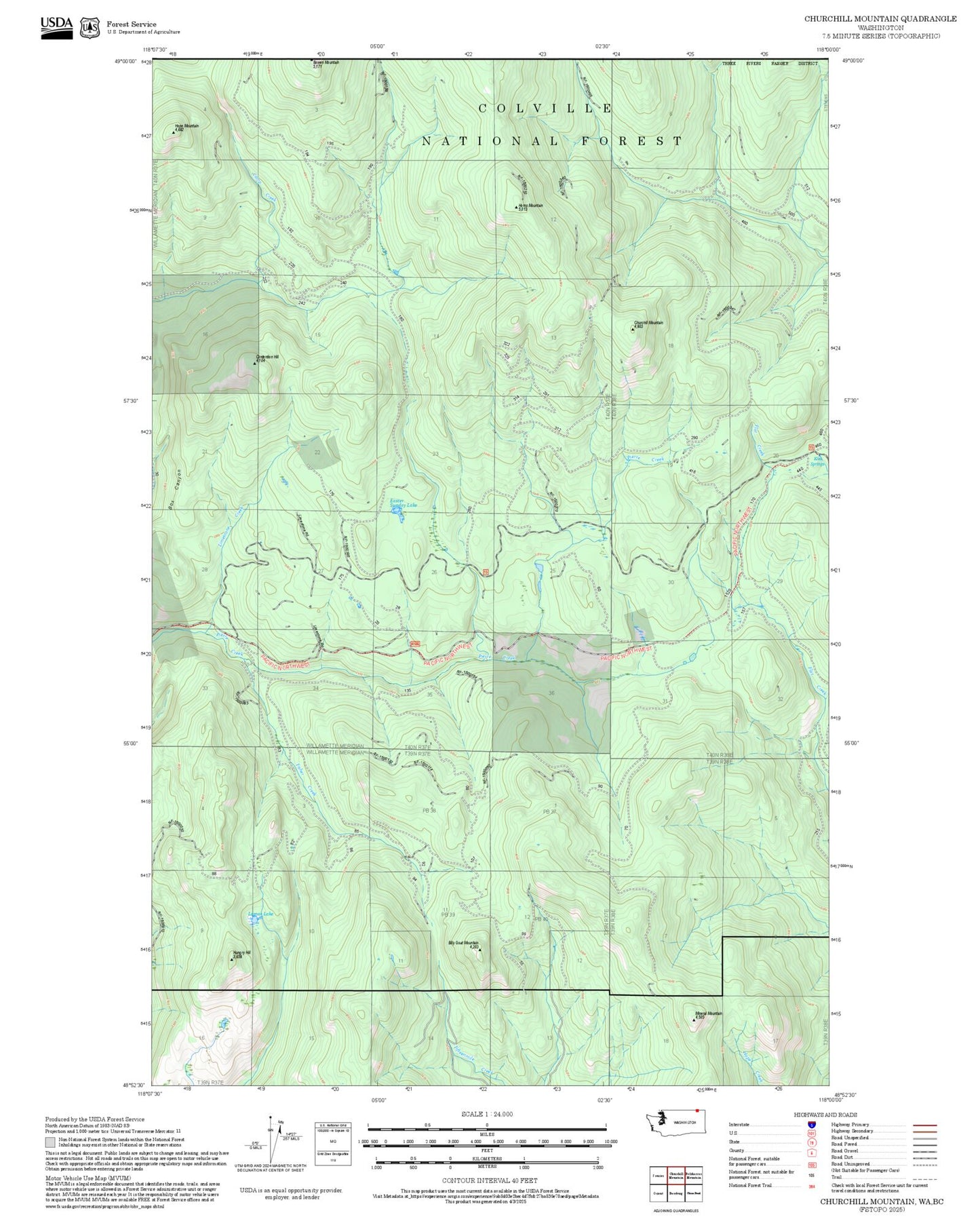 2025 Forest Service Topo Map of Churchill Mountain Washington