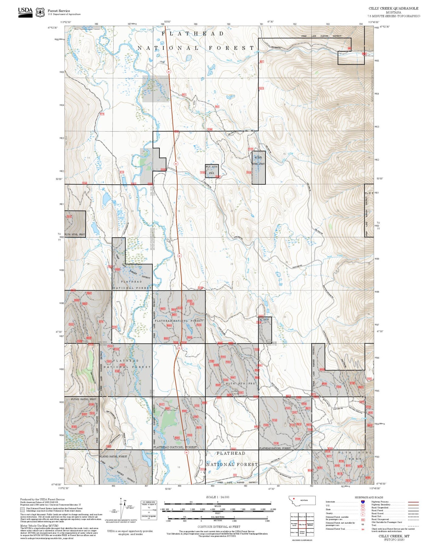 2025 Forest Service Topo Map of Cilly Creek Montana