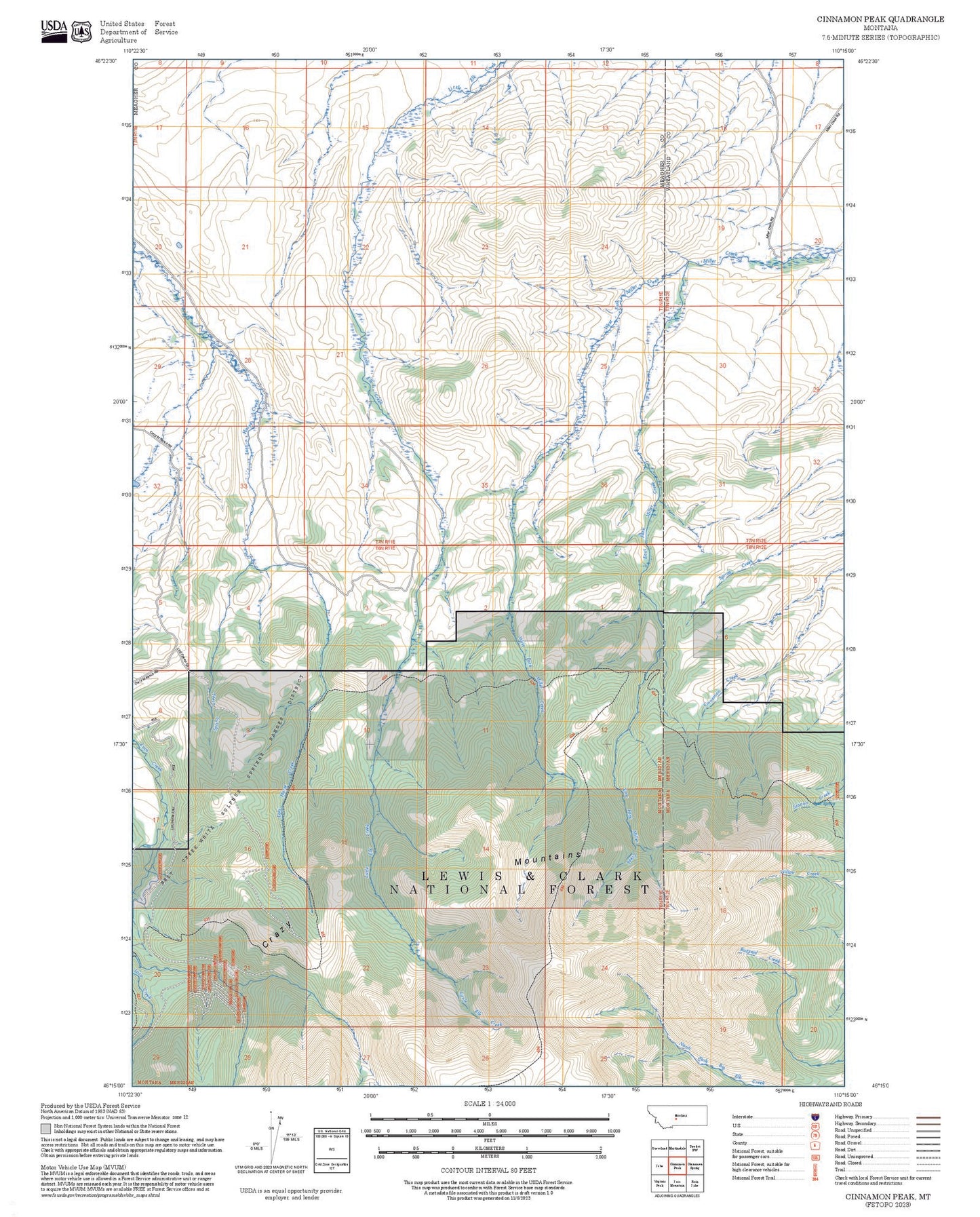 2025 Forest Service Topo Map of Cinnamon Peak Montana