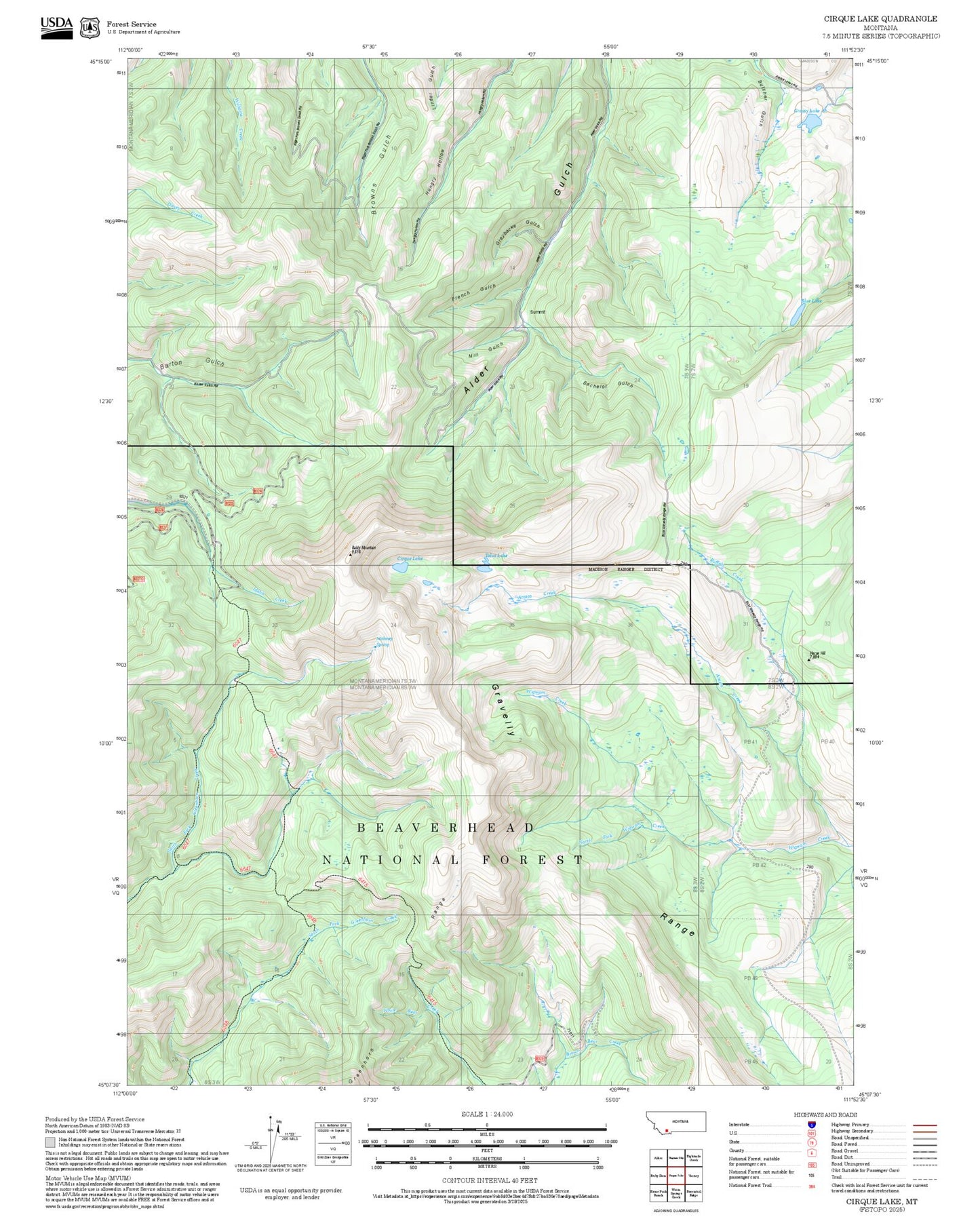 2025 Forest Service Topo Map of Cirque Lake Montana