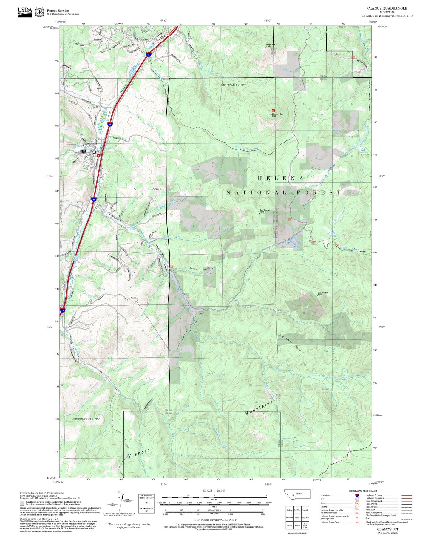 2025 Forest Service Topo Map of Clancy Montana