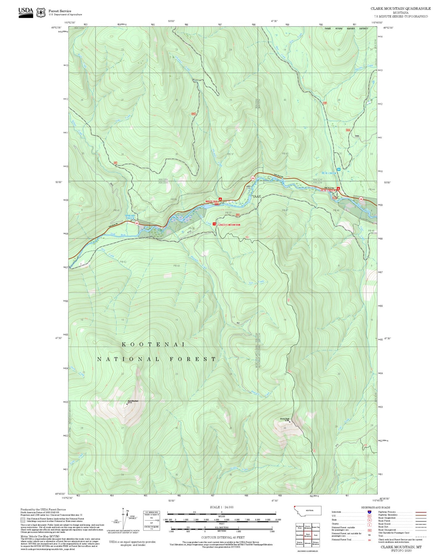 2025 Forest Service Topo Map of Clark Mountain Montana