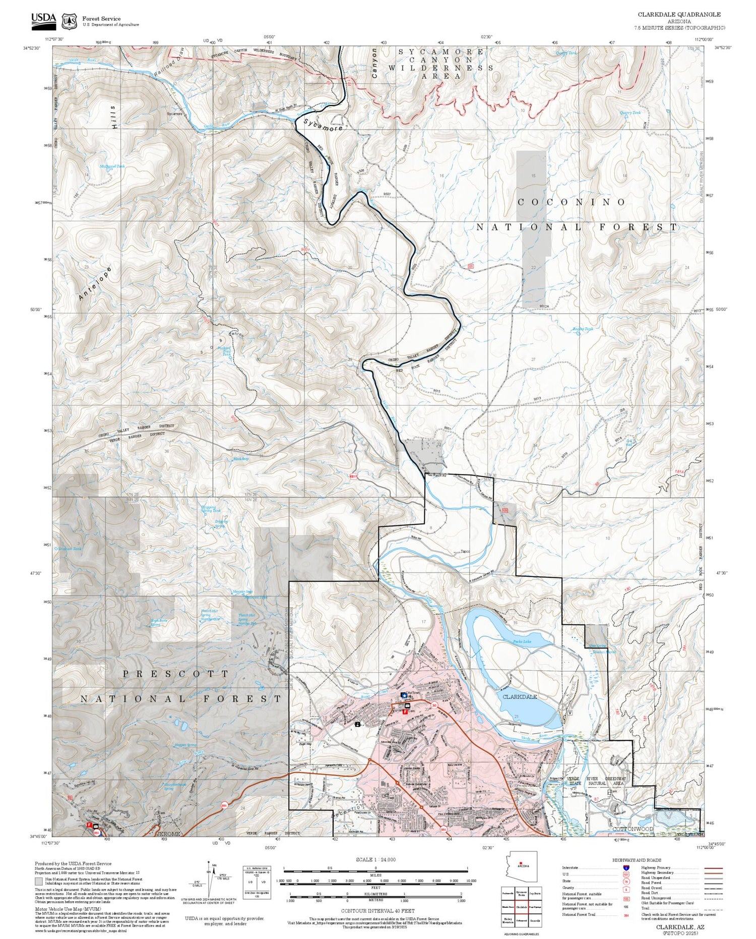 2025 Forest Service Topo Map of Clarkdale Arizona