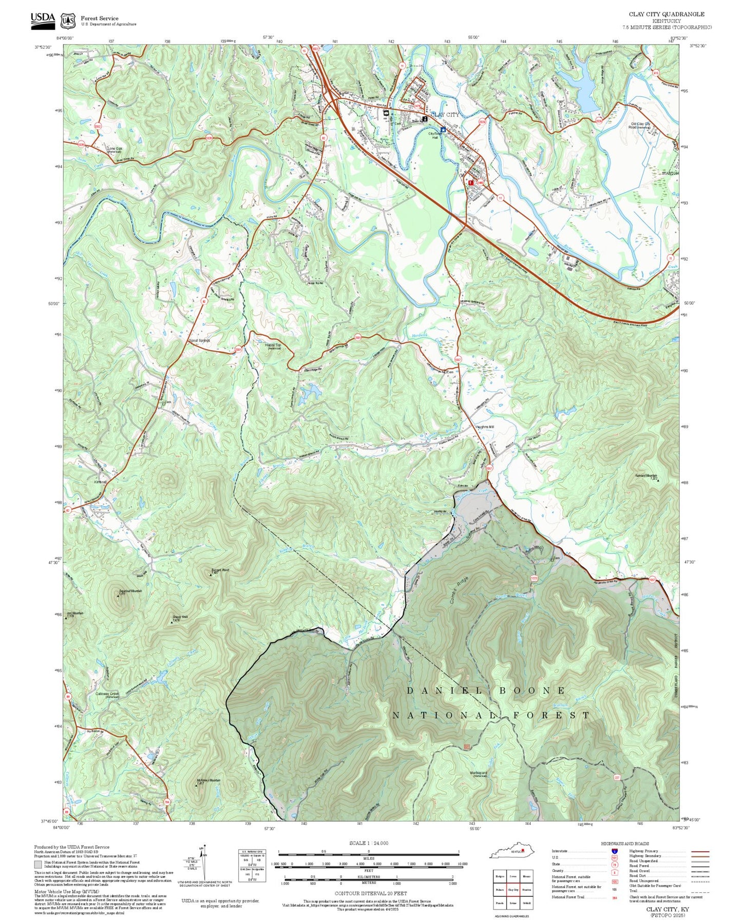 2025 Forest Service Topo Map of Clay City Kentucky