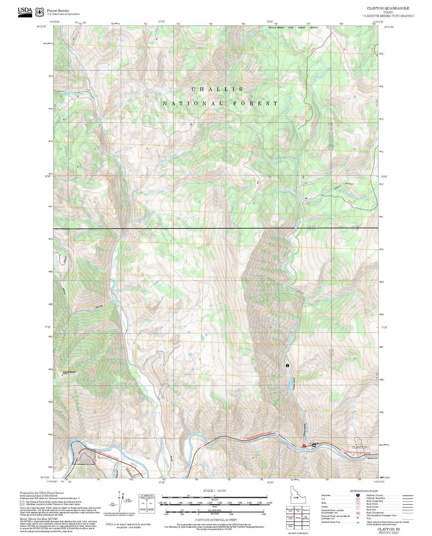 2025 Forest Service Topo Map of Clayton Idaho