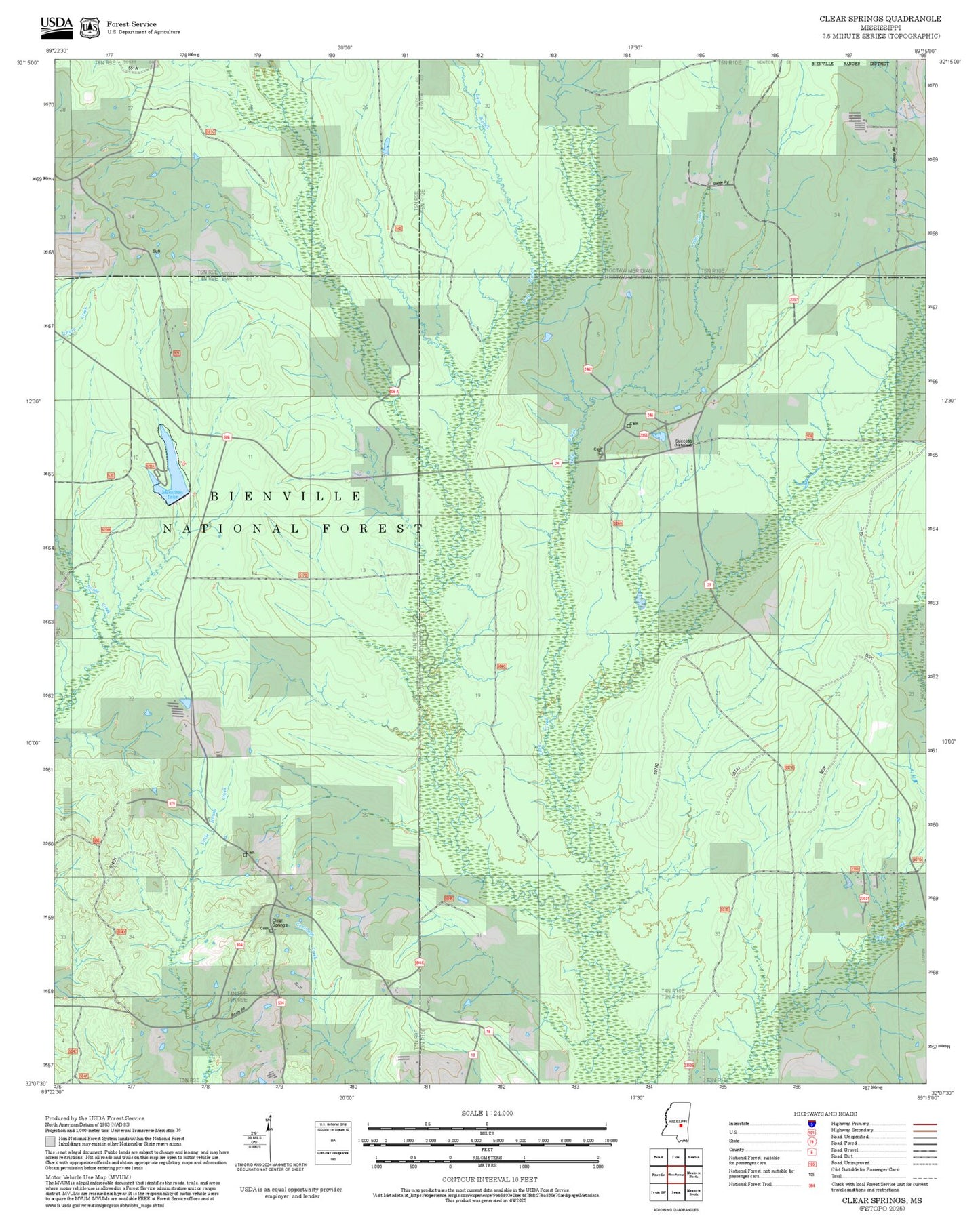 2025 Forest Service Topo Map of Clear Springs Mississippi