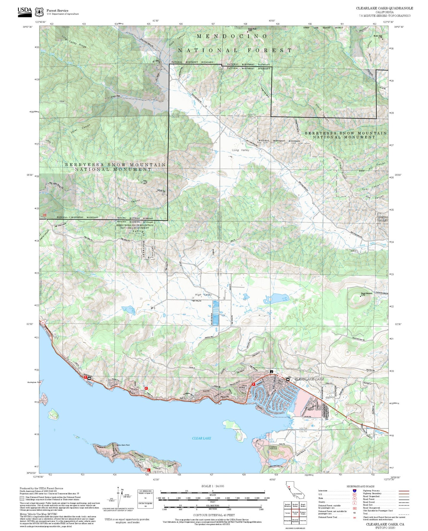 2025 Forest Service Topo Map of Clearlake Oaks California