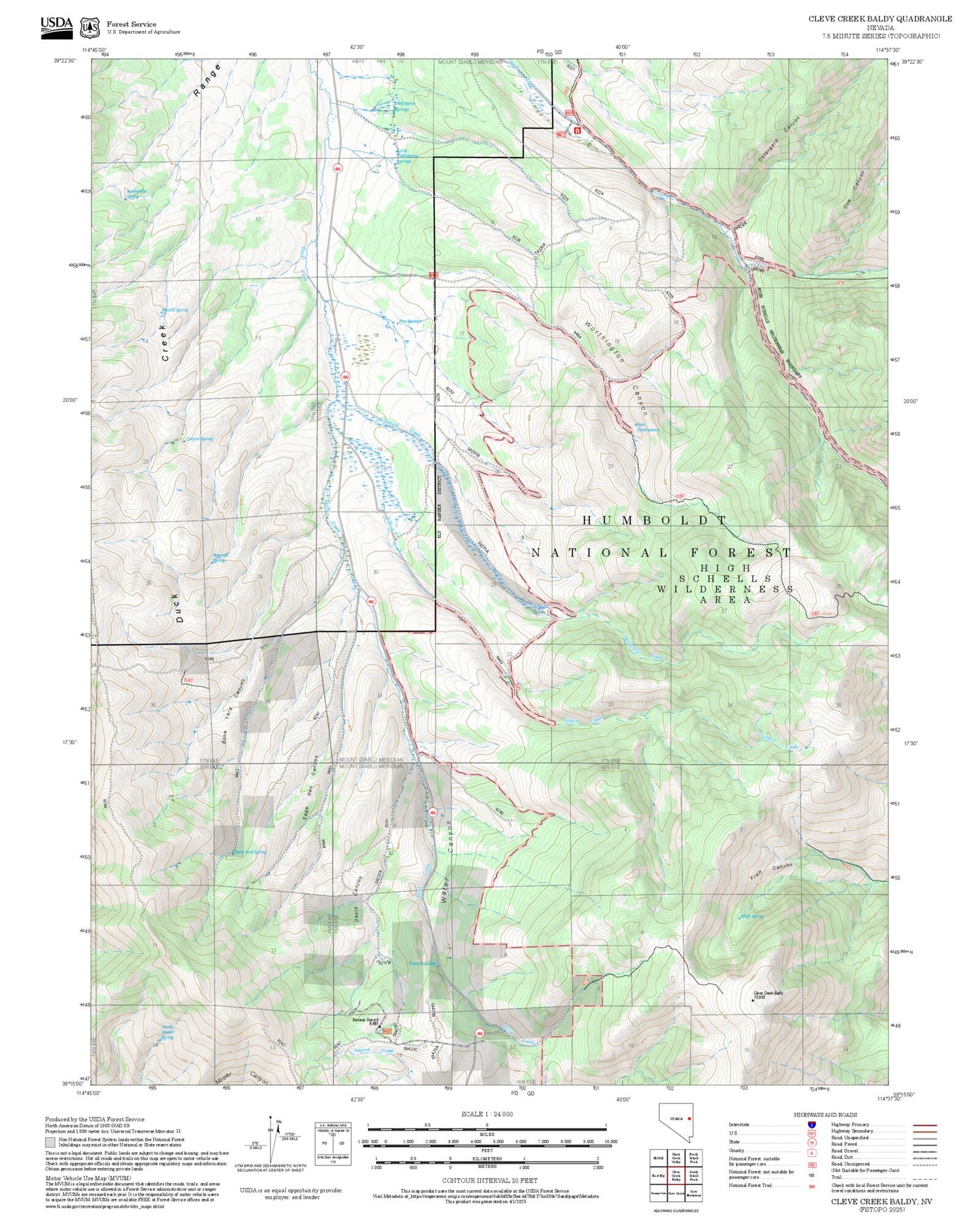 2025 Forest Service Topo Map of Cleve Creek Baldy Nevada