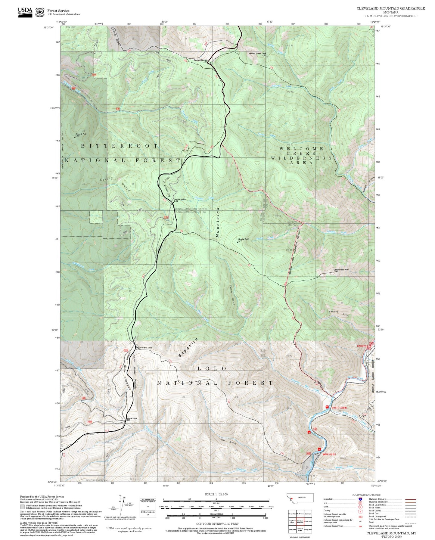 2025 Forest Service Topo Map of Cleveland Mountain Montana
