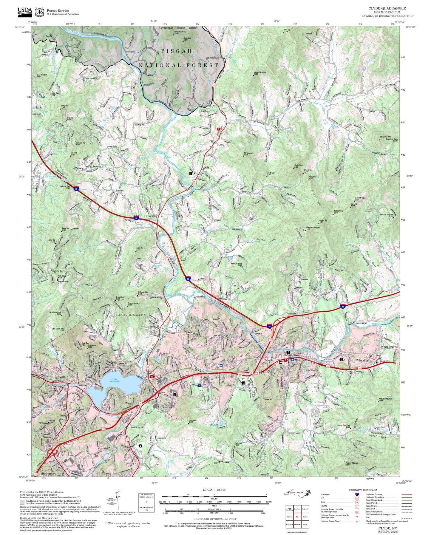 2025 Forest Service Topo Map of Clyde North Carolina