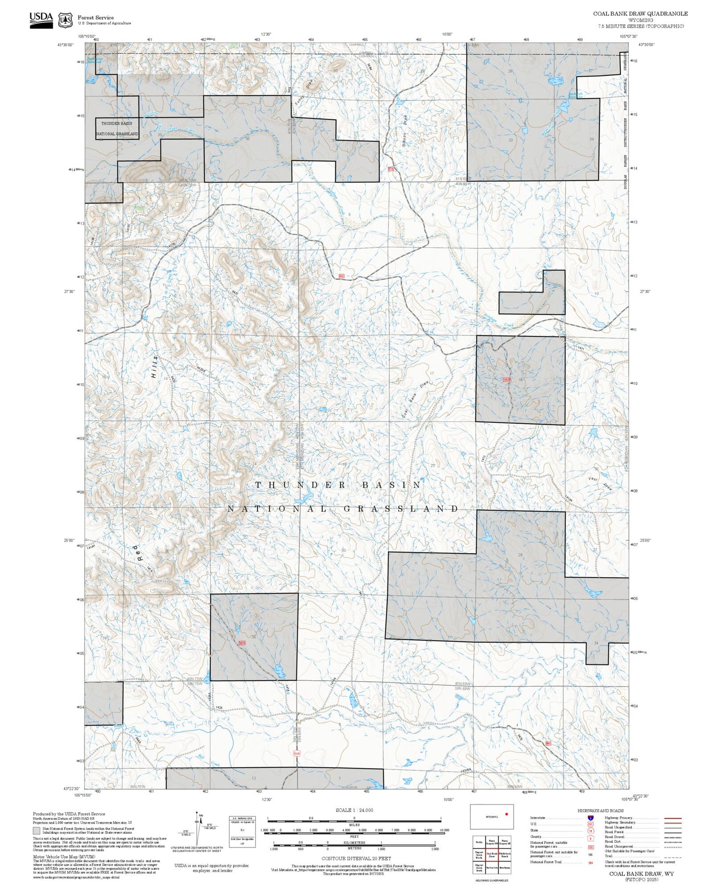 2025 Forest Service Topo Map of Coal Bank Draw Wyoming