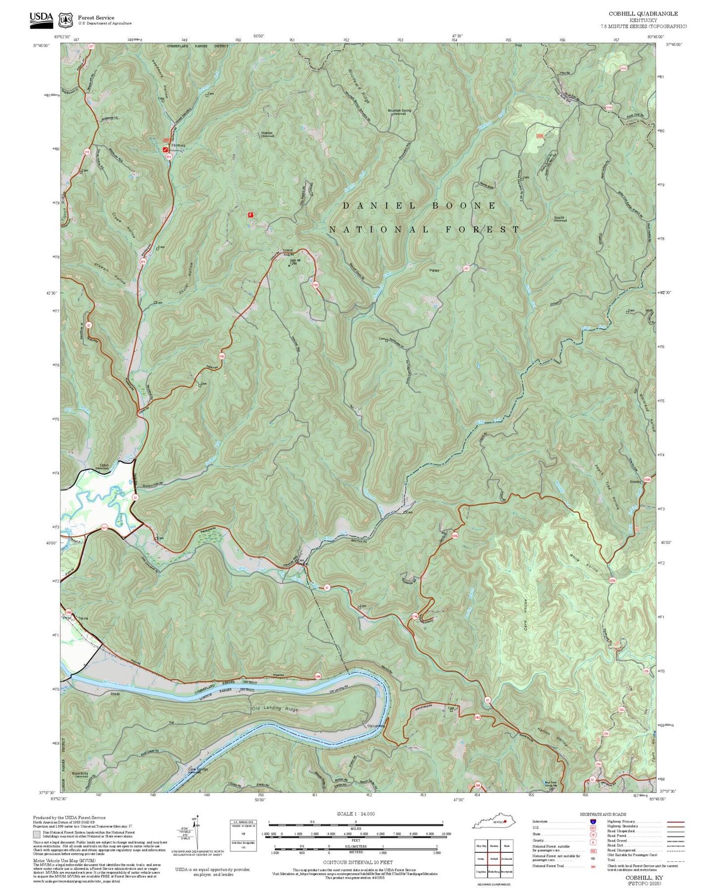 2025 Forest Service Topo Map of Cobhill Kentucky