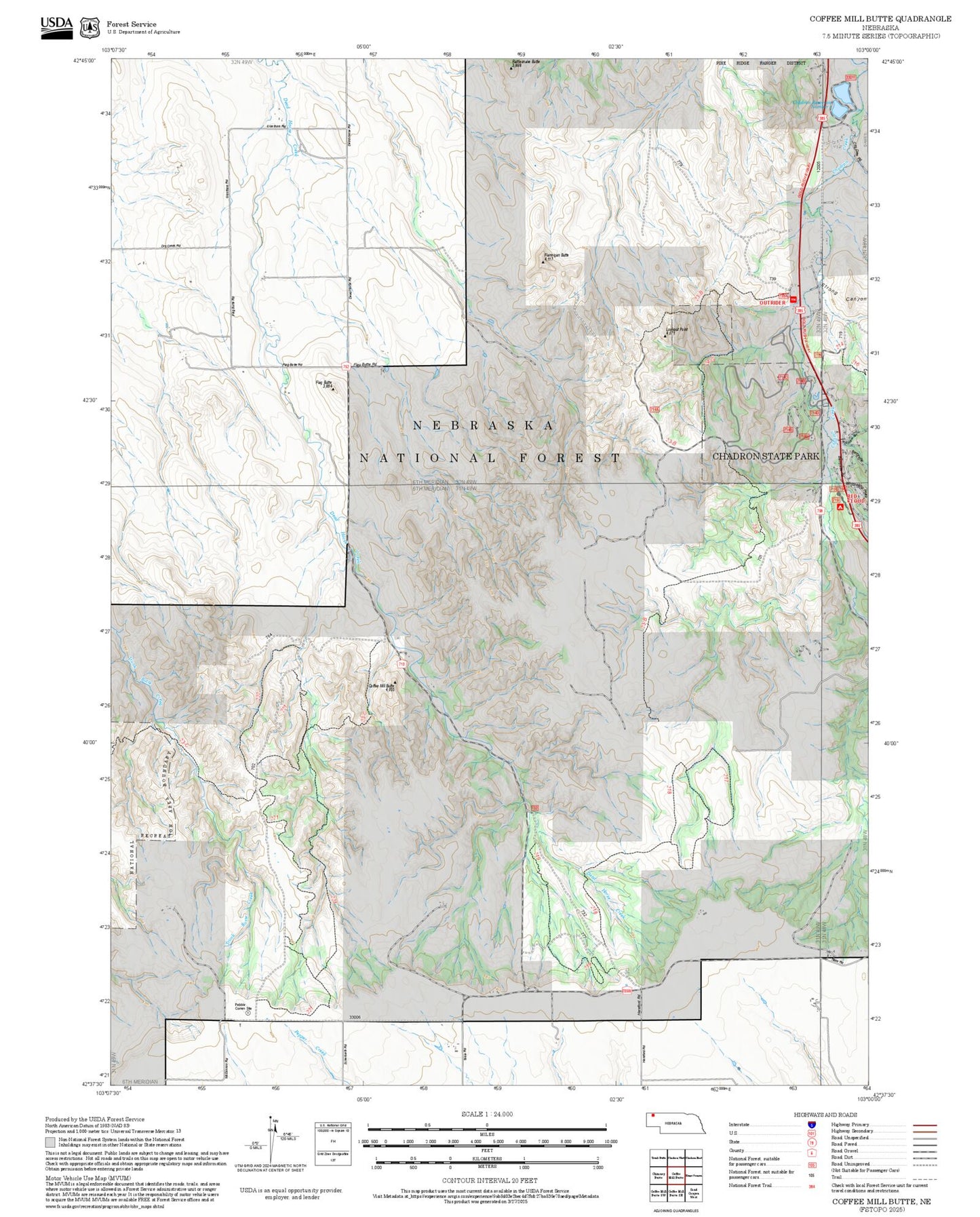 2025 Forest Service Topo Map of Coffee Mill Butte Nebraska
