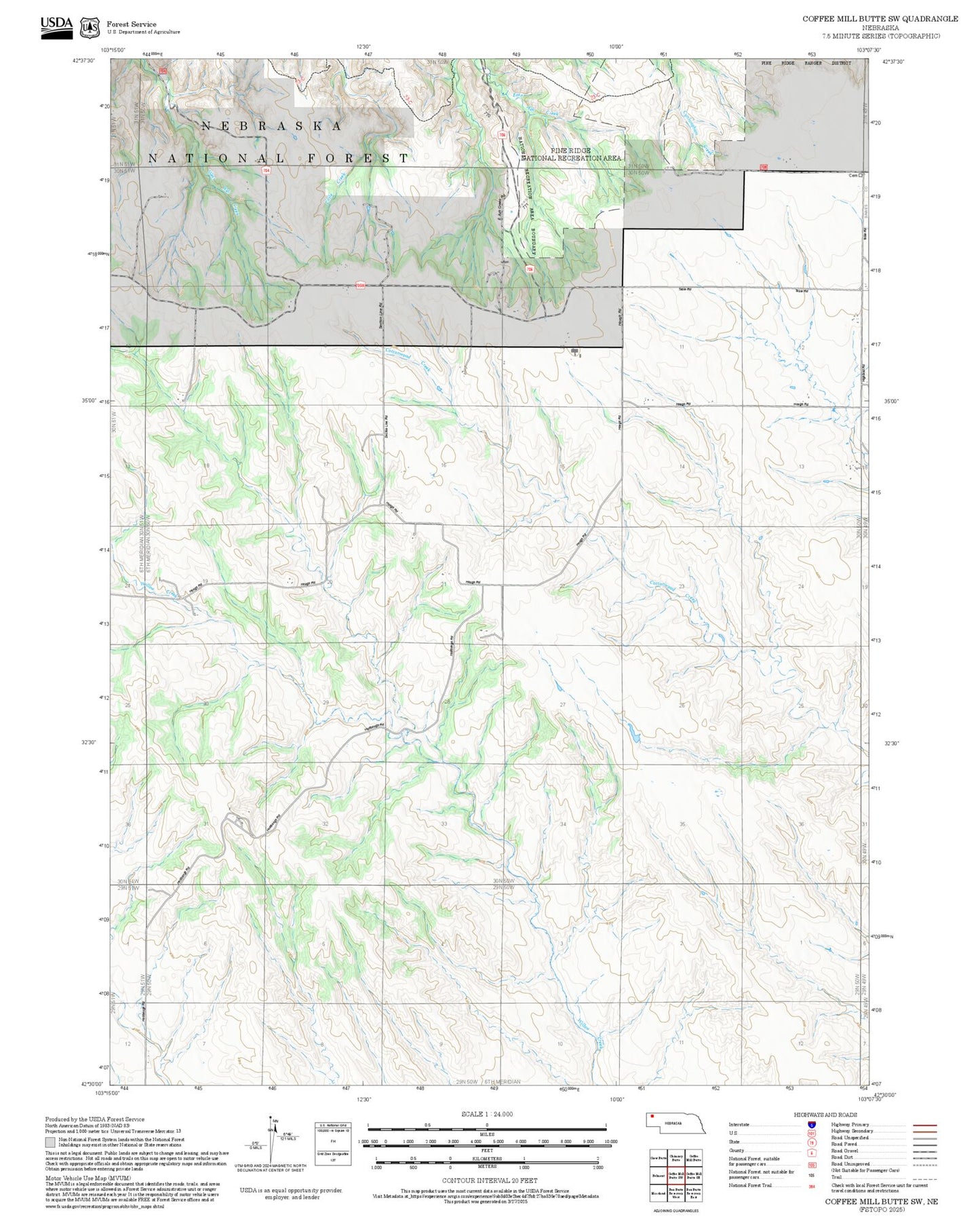 2025 Forest Service Topo Map of Coffee Mill Butte SW Nebraska