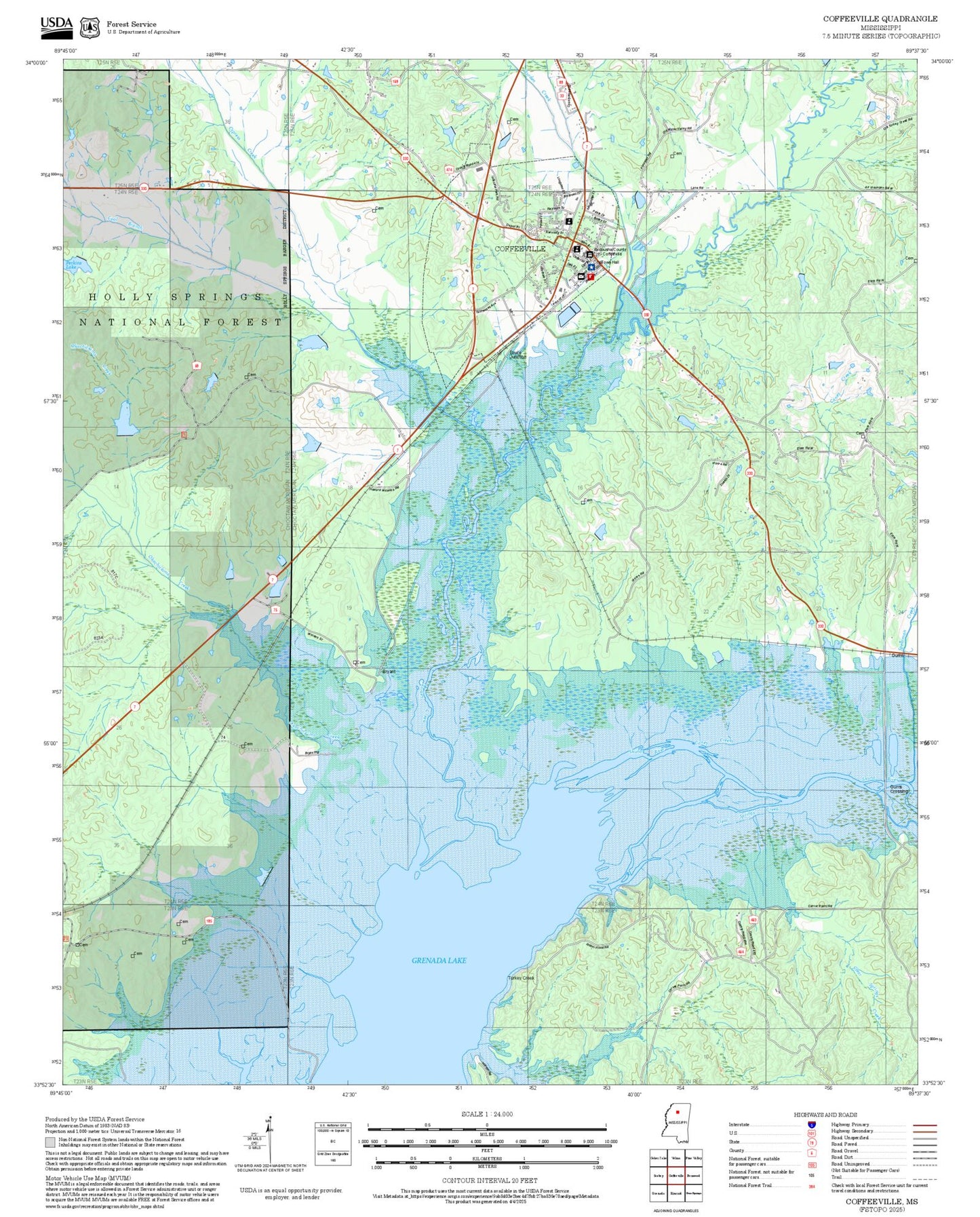 2025 Forest Service Topo Map of Coffeeville Mississippi