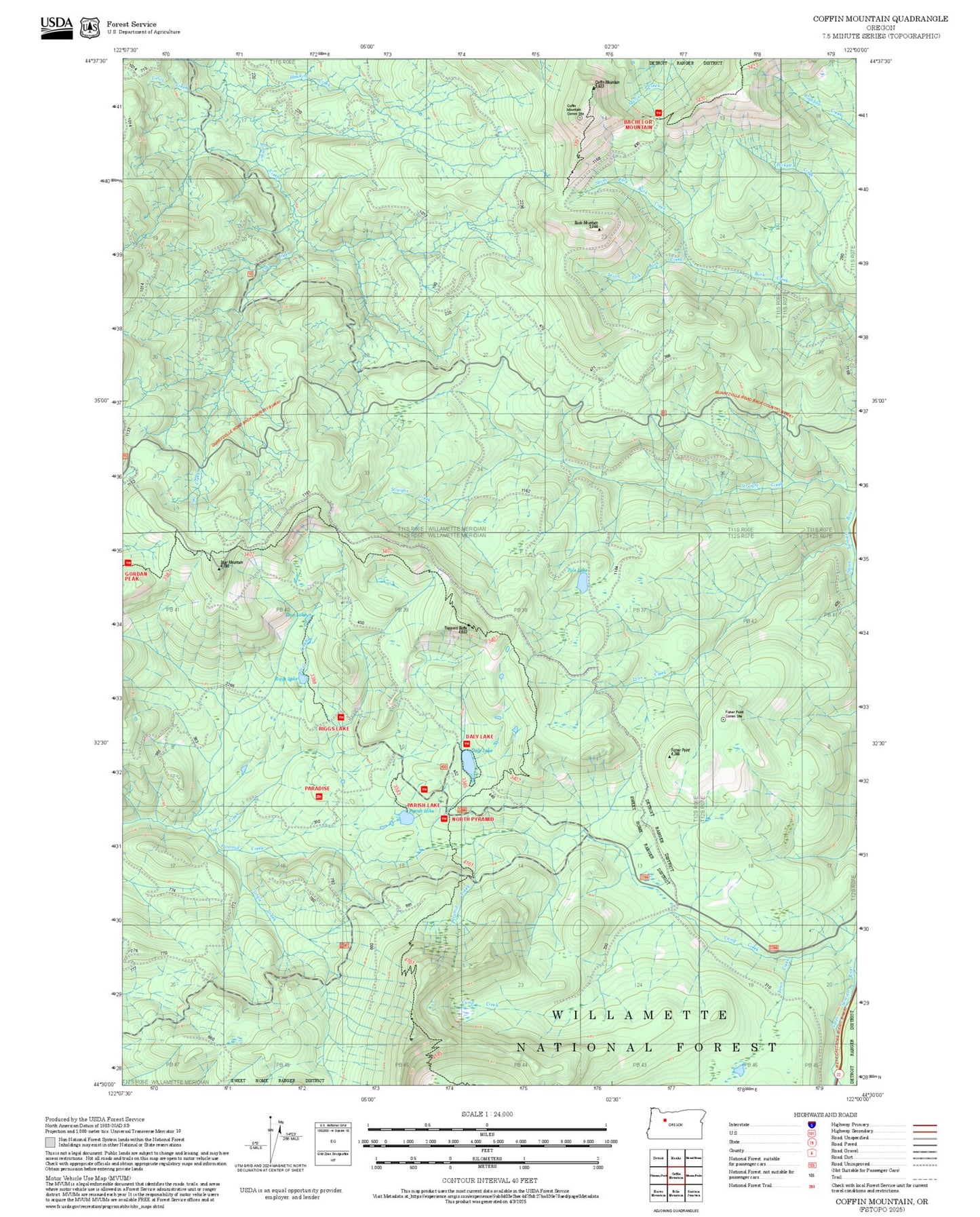 2025 Forest Service Topo Map of Coffin Mountain Oregon