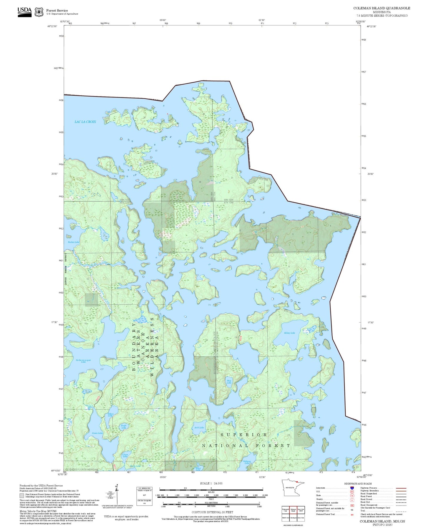 2025 Forest Service Topo Map of Coleman Island Minnesota