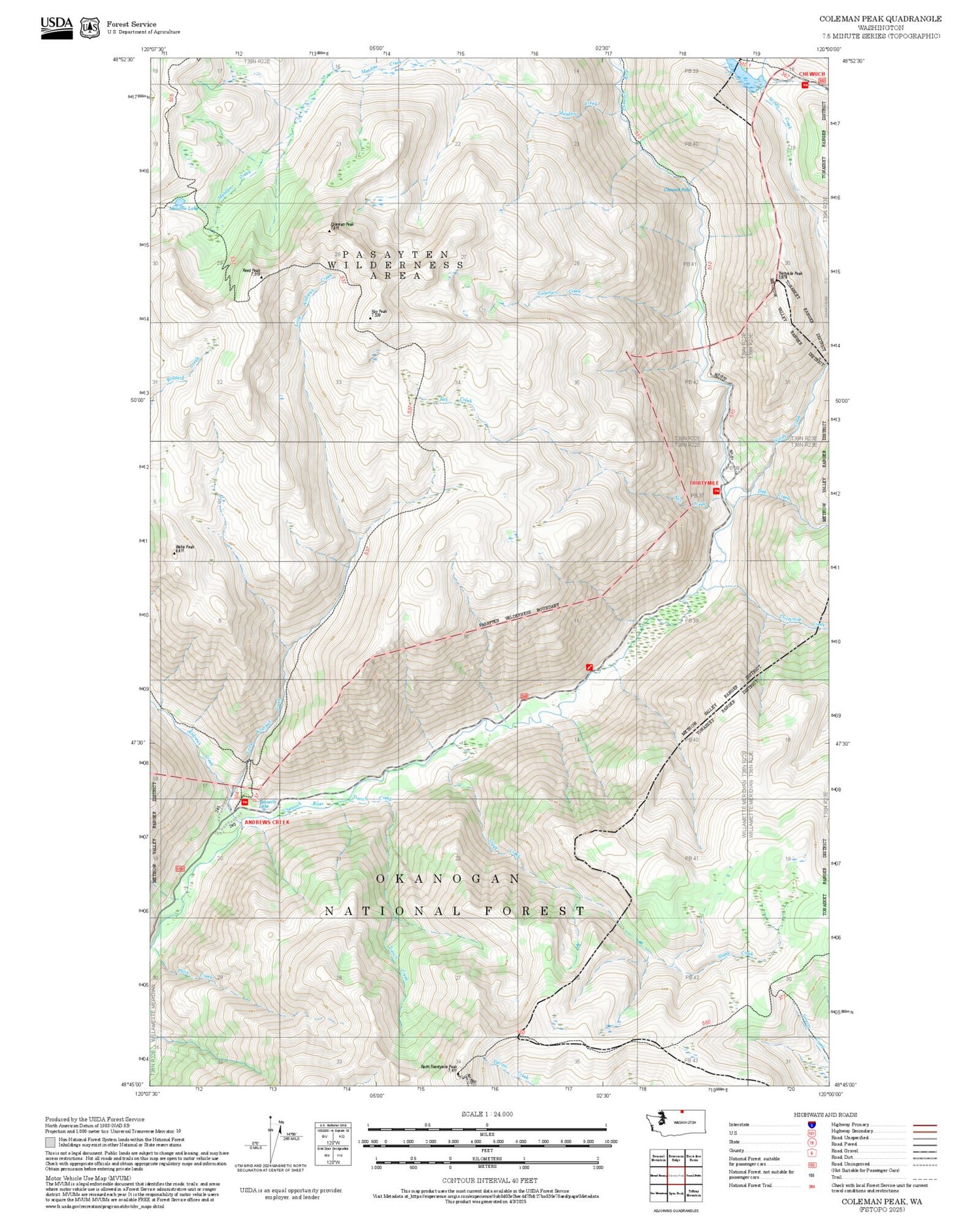 2025 Forest Service Topo Map of Coleman Peak Washington