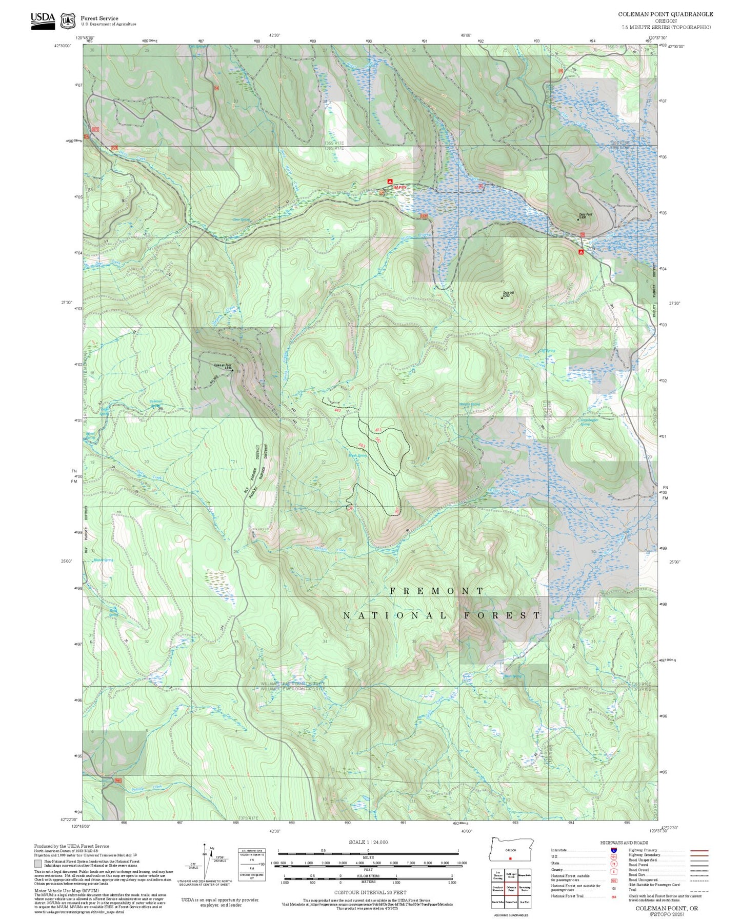 2025 Forest Service Topo Map of Coleman Point Oregon