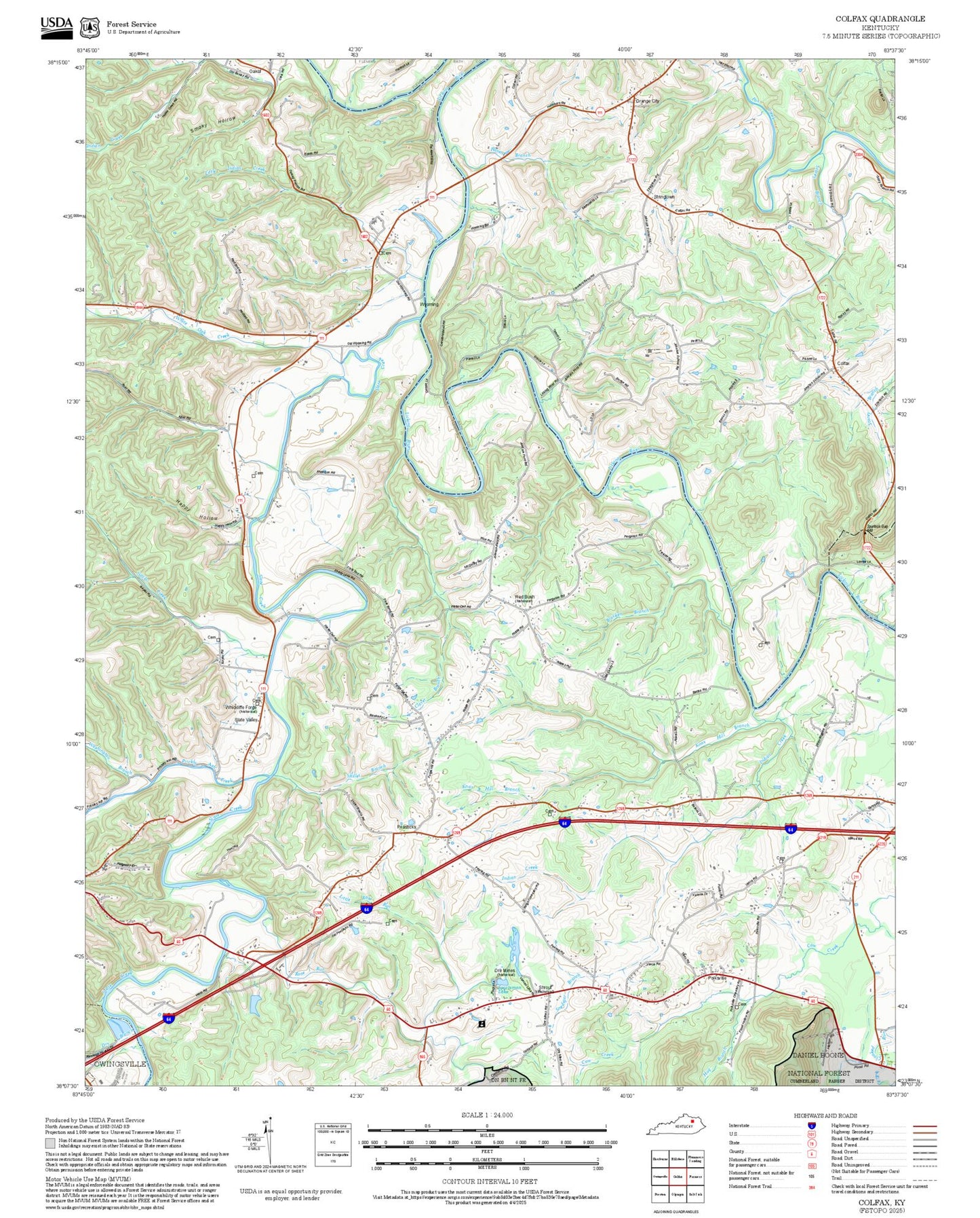 2025 Forest Service Topo Map of Colfax Kentucky