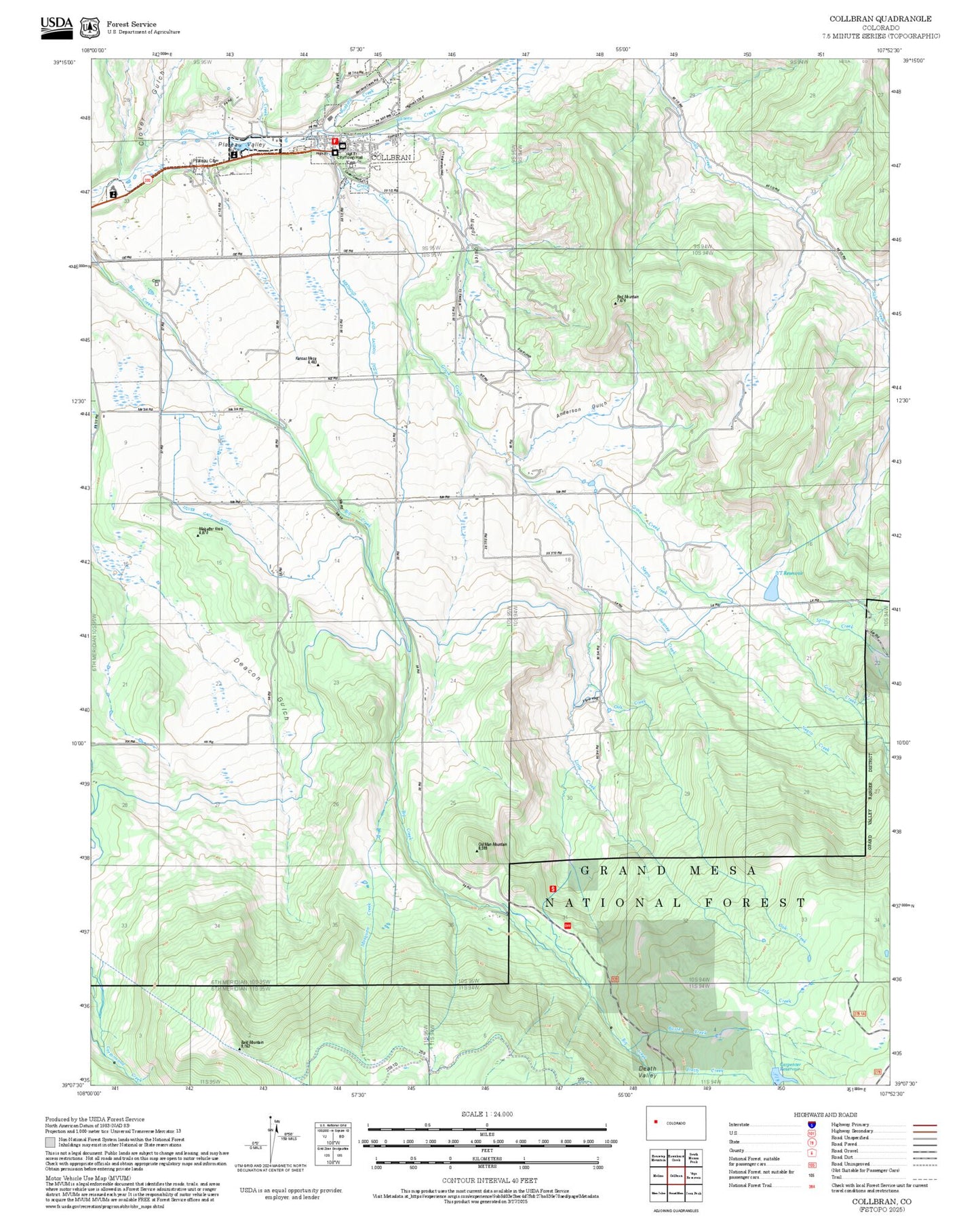 2025 Forest Service Topo Map of Collbran Colorado