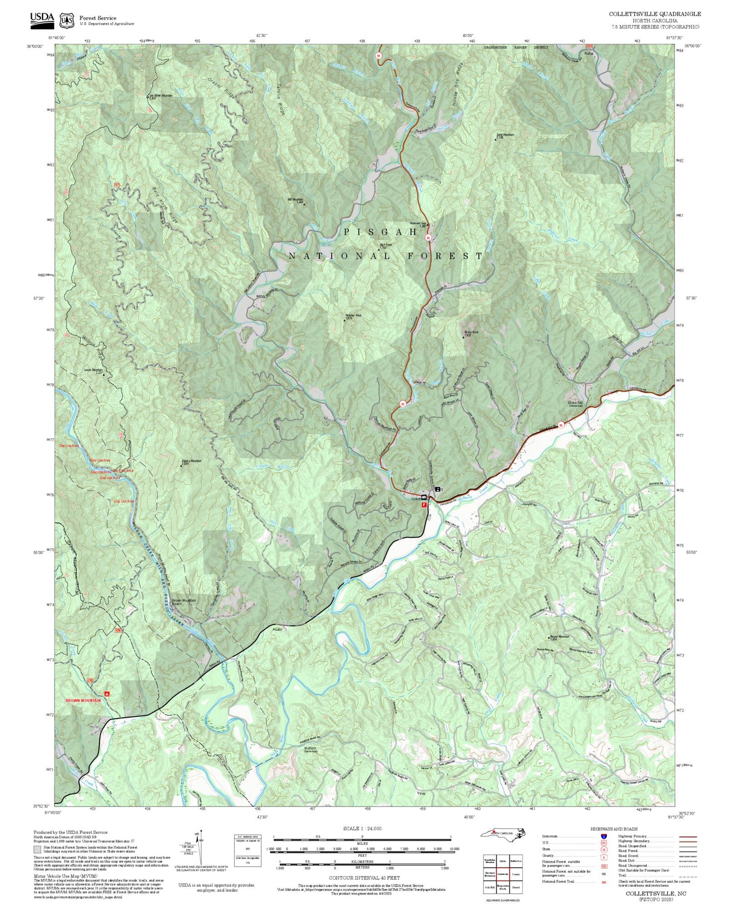 2025 Forest Service Topo Map of Collettsville North Carolina