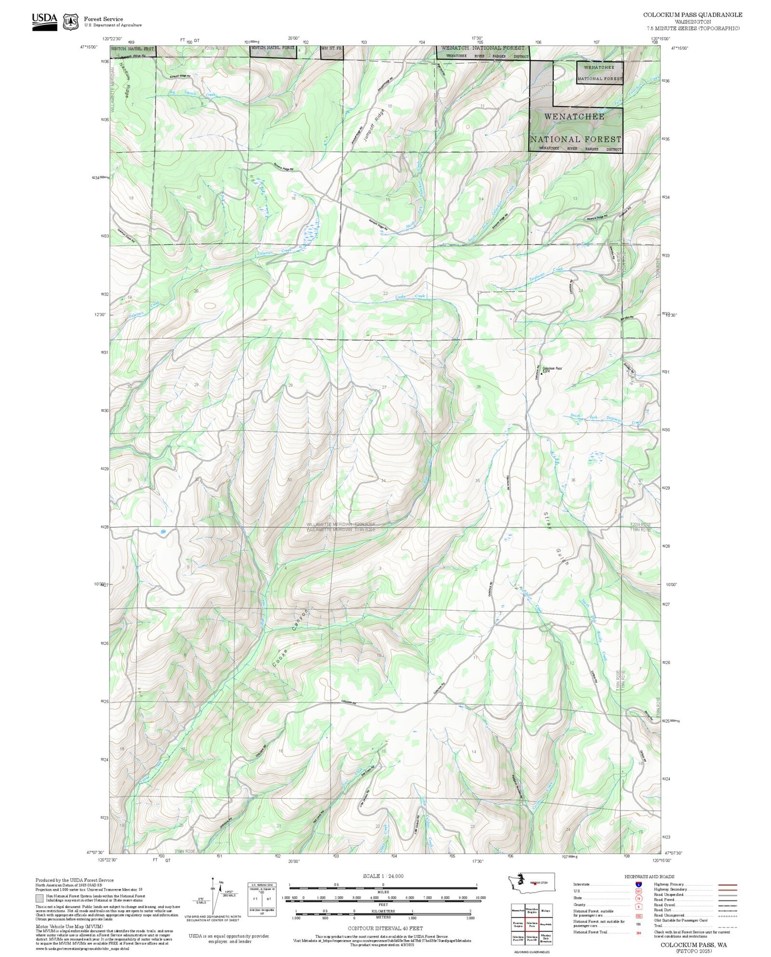 2025 Forest Service Topo Map of Colockum Pass Washington