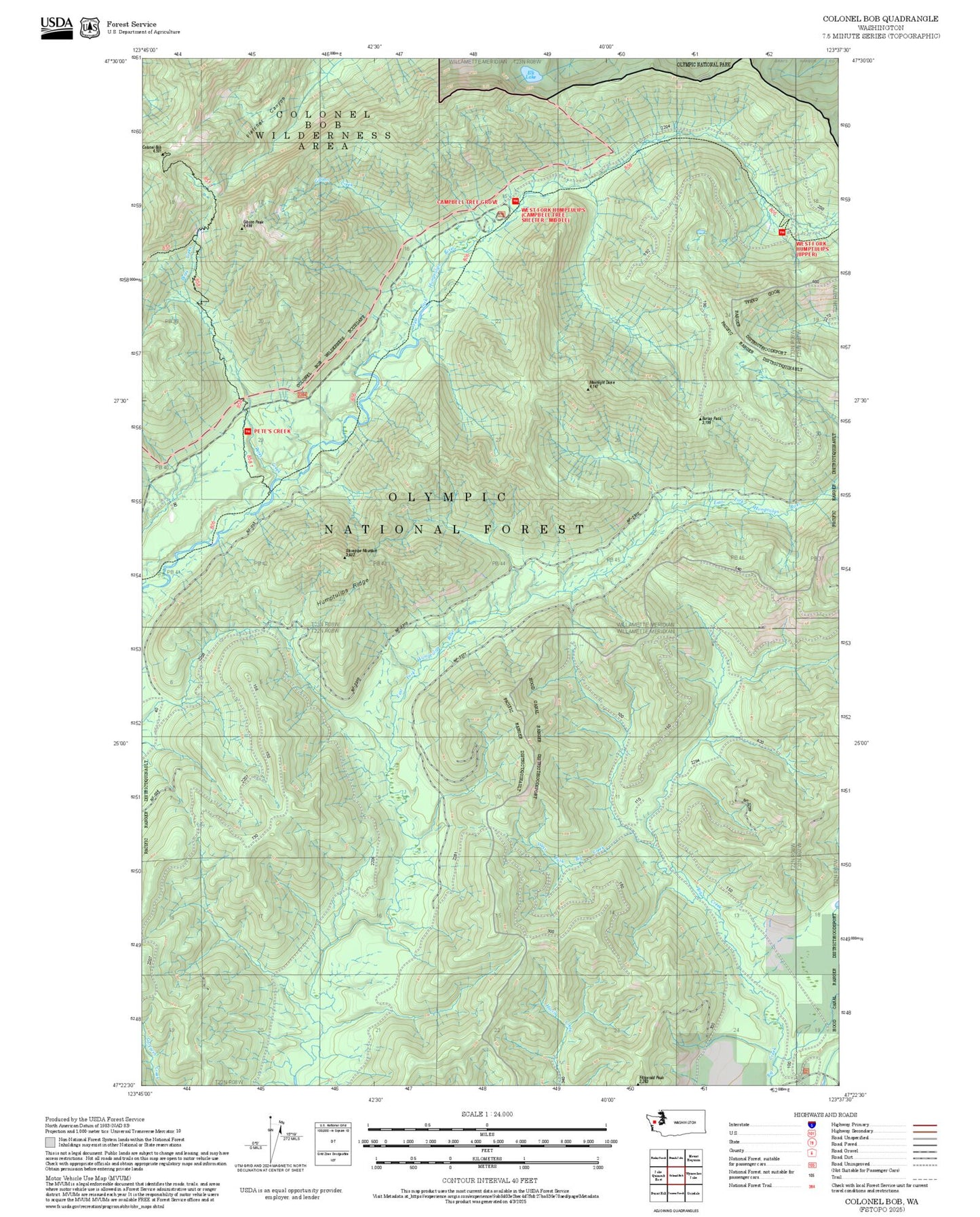 2025 Forest Service Topo Map of Colonel Bob Washington
