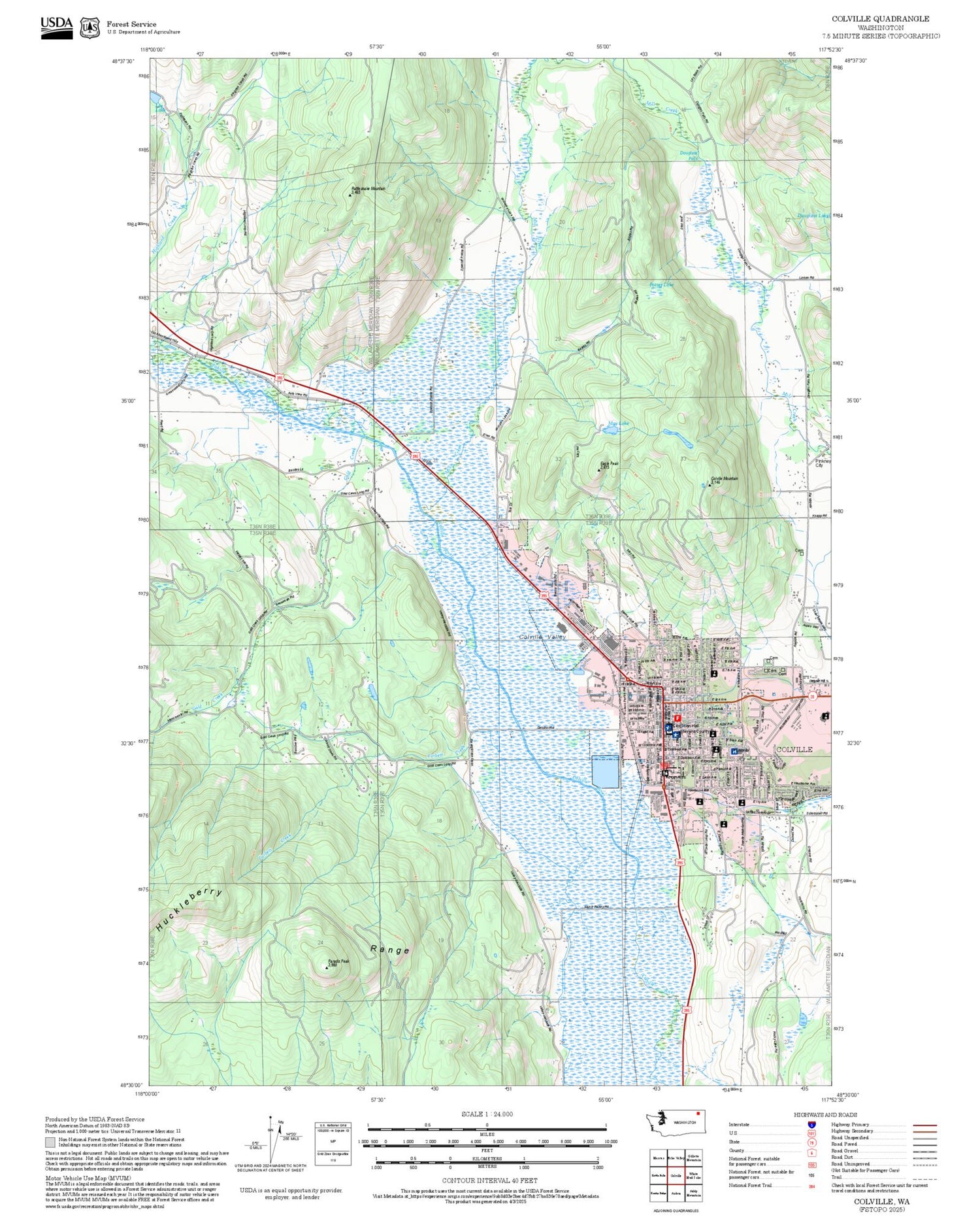 2025 Forest Service Topo Map of Colville Washington