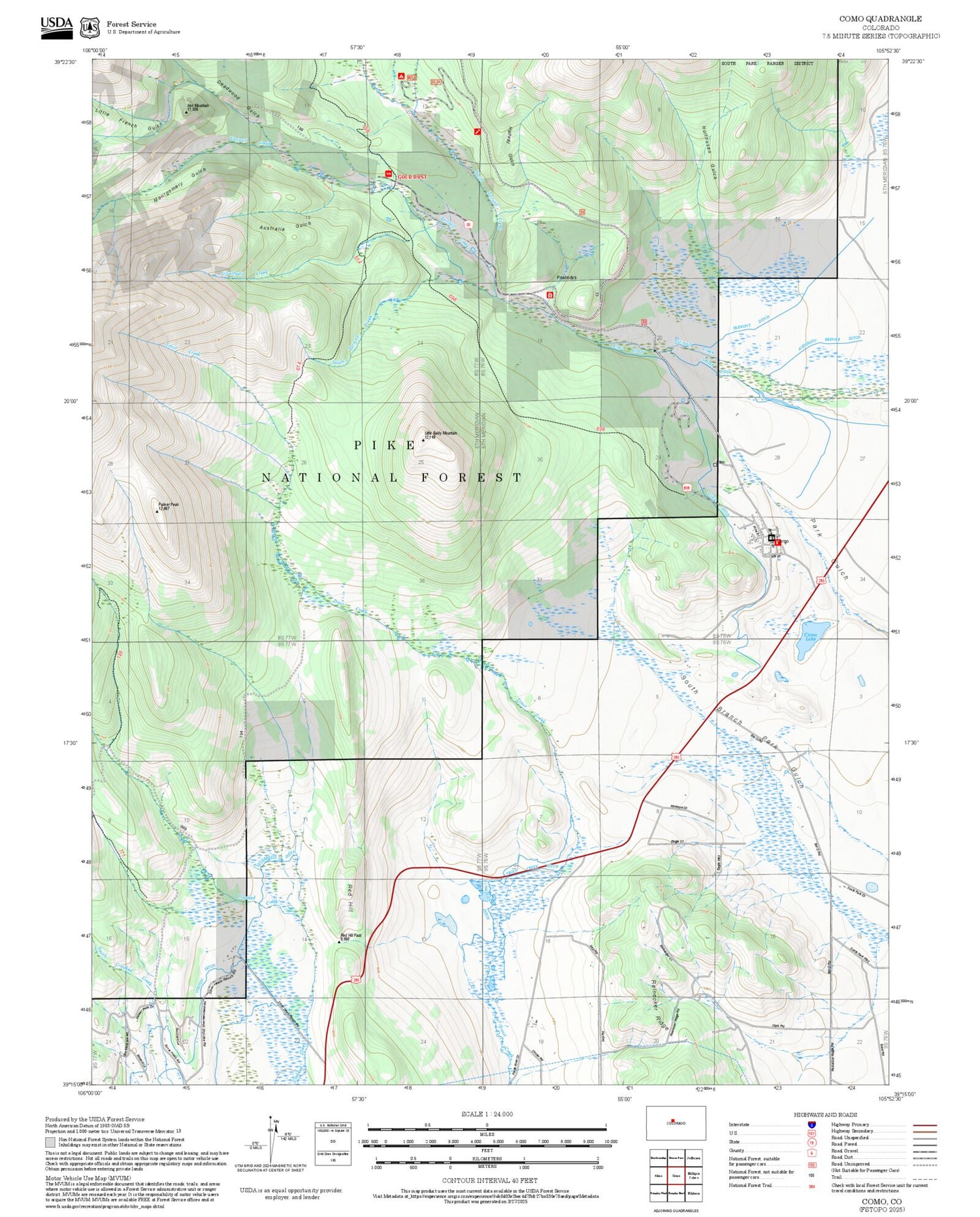 2025 Forest Service Topo Map of Como Colorado