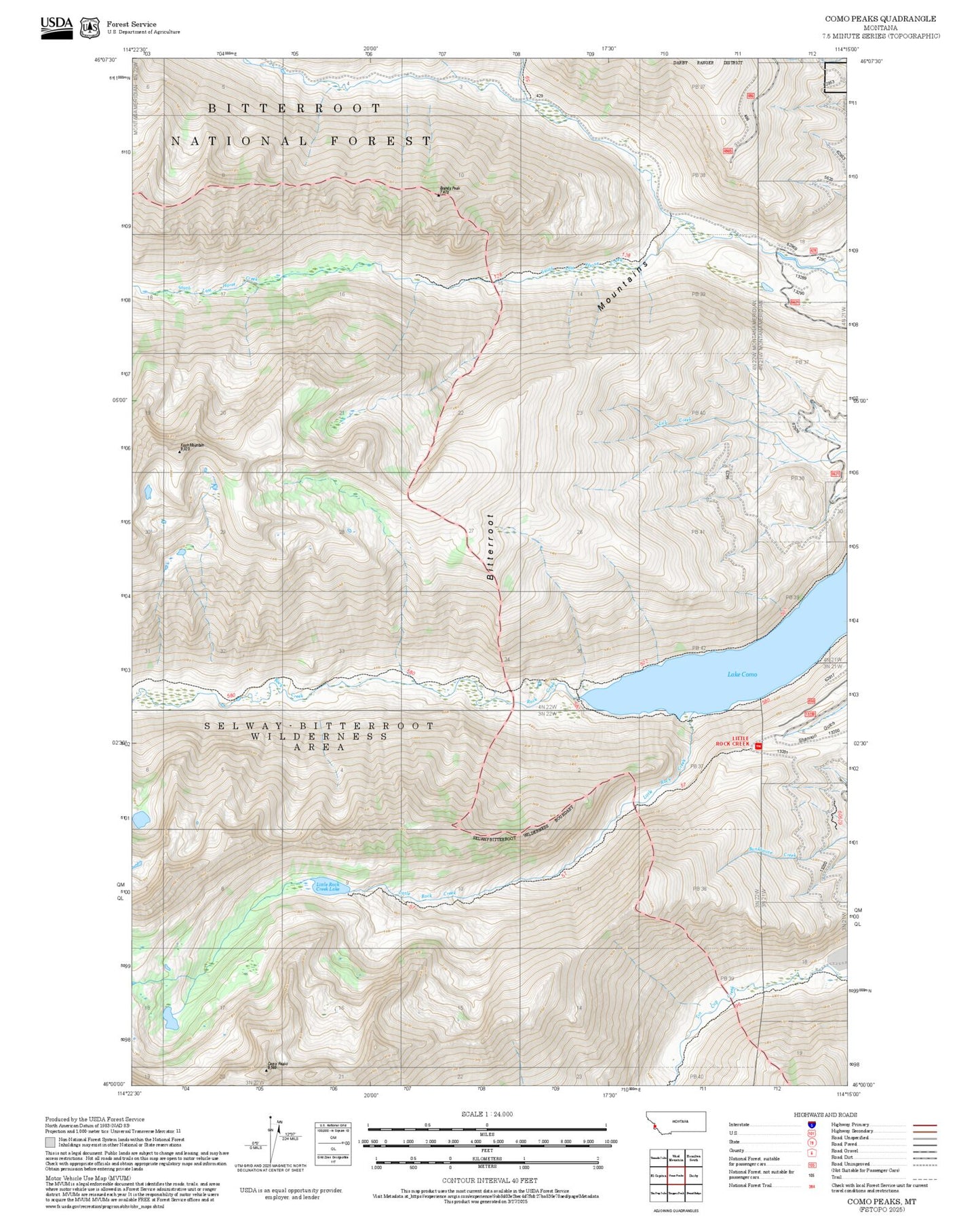 2025 Forest Service Topo Map of Como Peaks Montana