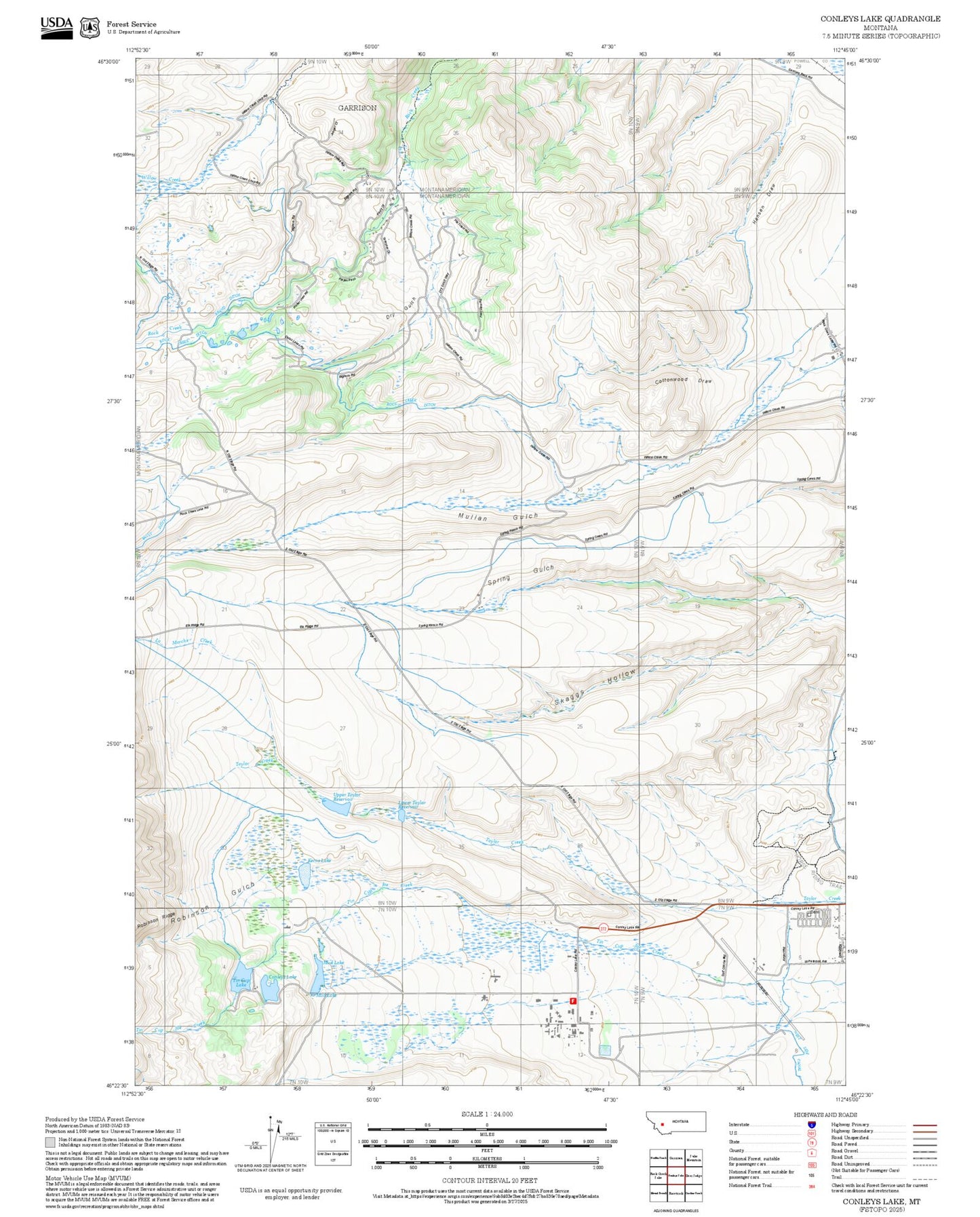2025 Forest Service Topo Map of Conleys Lake Montana