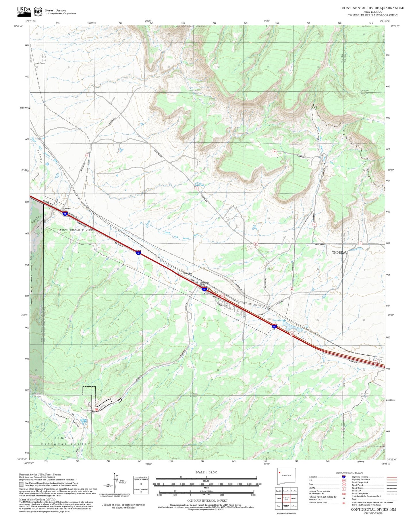 2025 Forest Service Topo Map of Continental Divide New Mexico