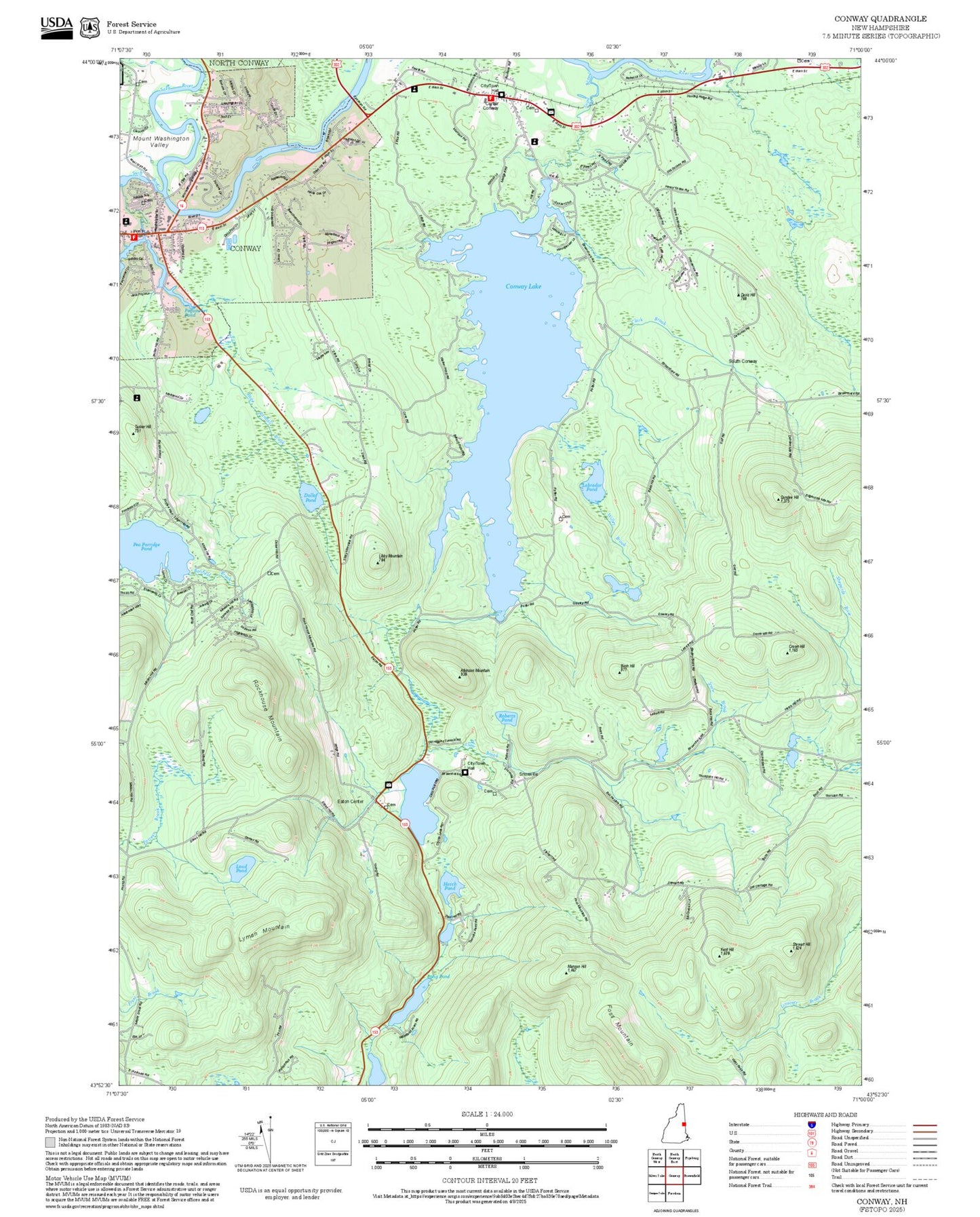 2025 Forest Service Topo Map of Conway New Hampshire