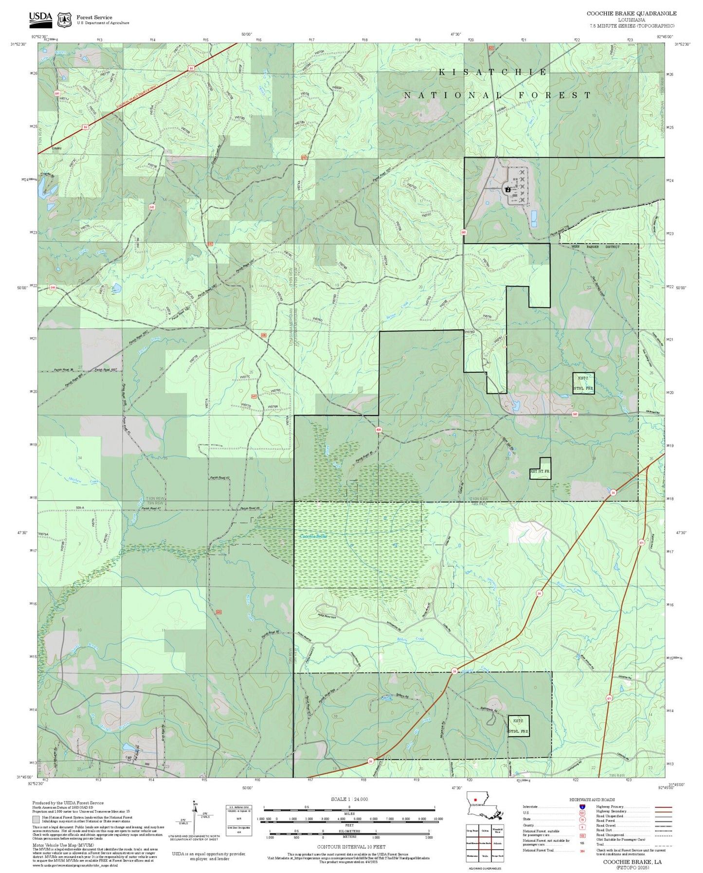 2025 Forest Service Topo Map of Coochie Brake Louisiana