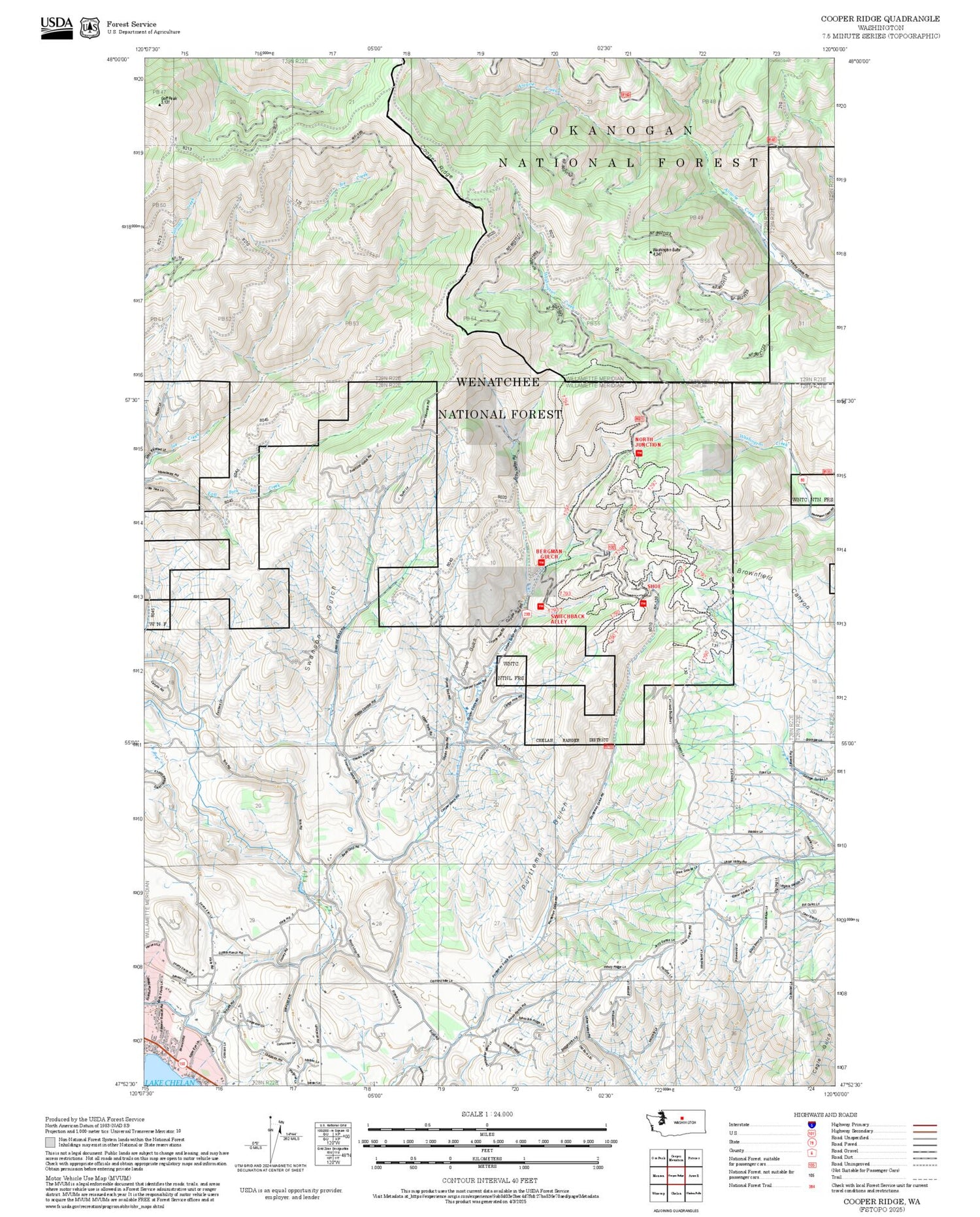 2025 Forest Service Topo Map of Cooper Ridge Washington