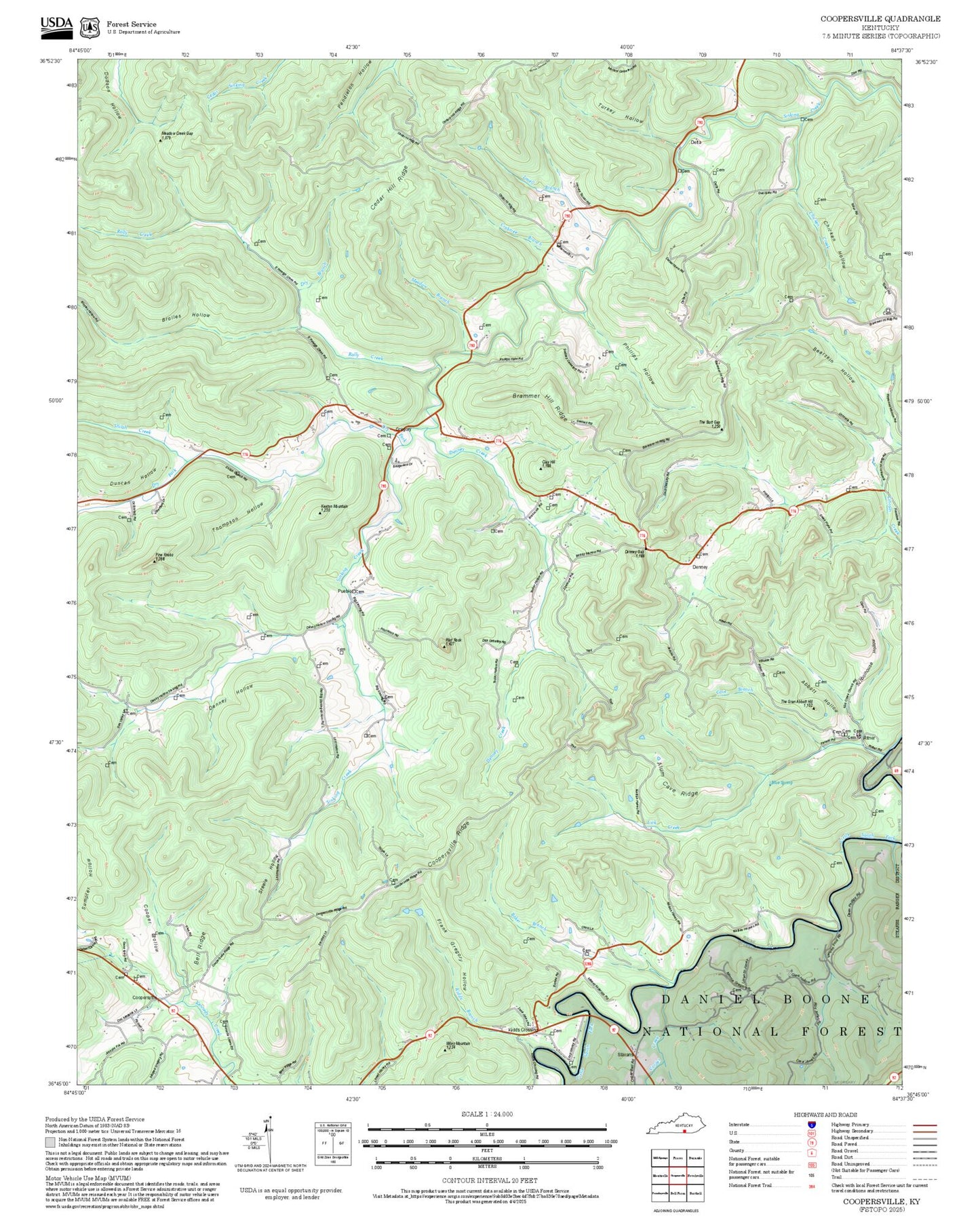 2025 Forest Service Topo Map of Coopersville Kentucky