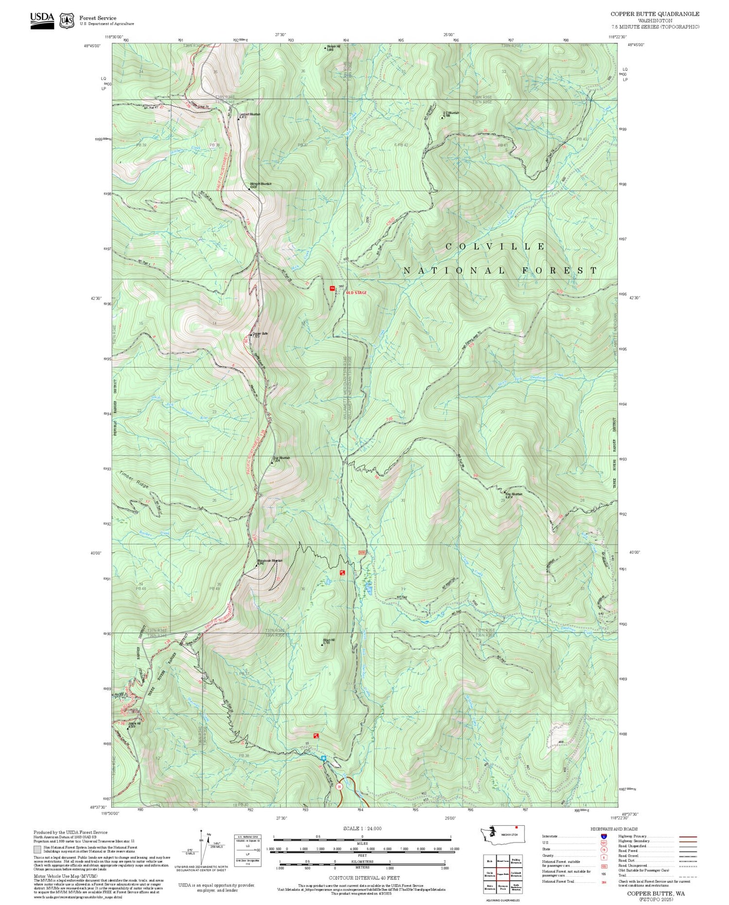 2025 Forest Service Topo Map of Copper Butte Washington